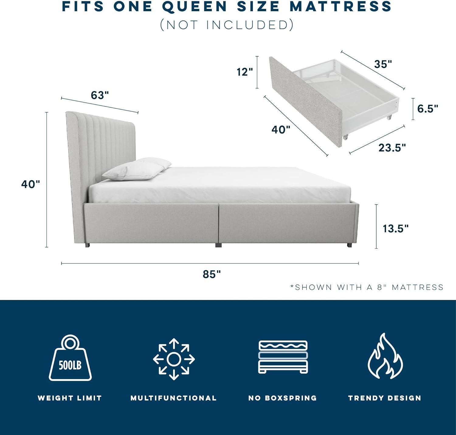 Novogratz Brittany Upholstered Unfinished Platform Storage Bed