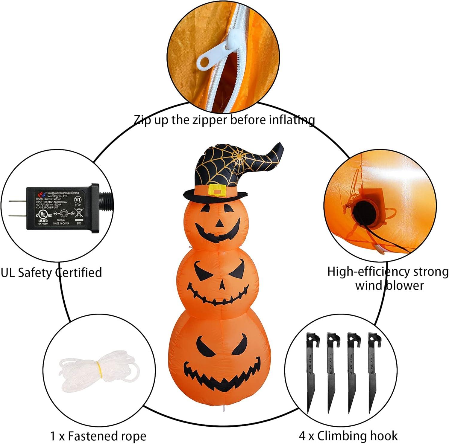 5 FT Halloween Inflatable Stacked Pumpkins with LED Lights