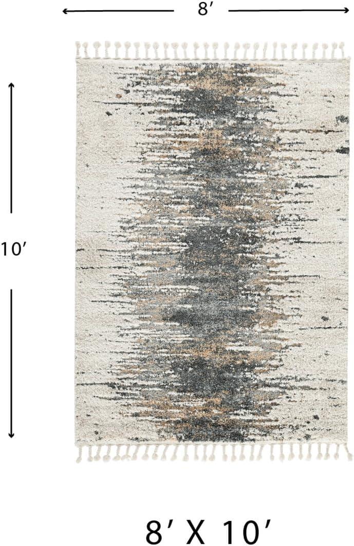 Large Cream and Gray Braided Abstract Synthetic Rug