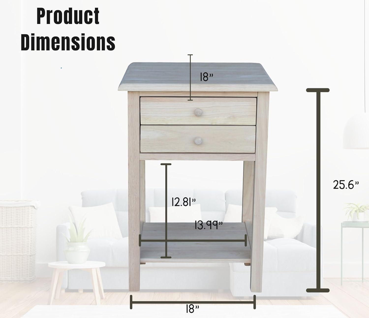 Lamp Table with 2 Drawers - International Concepts: Solid Parawood, Square, Traditional Style