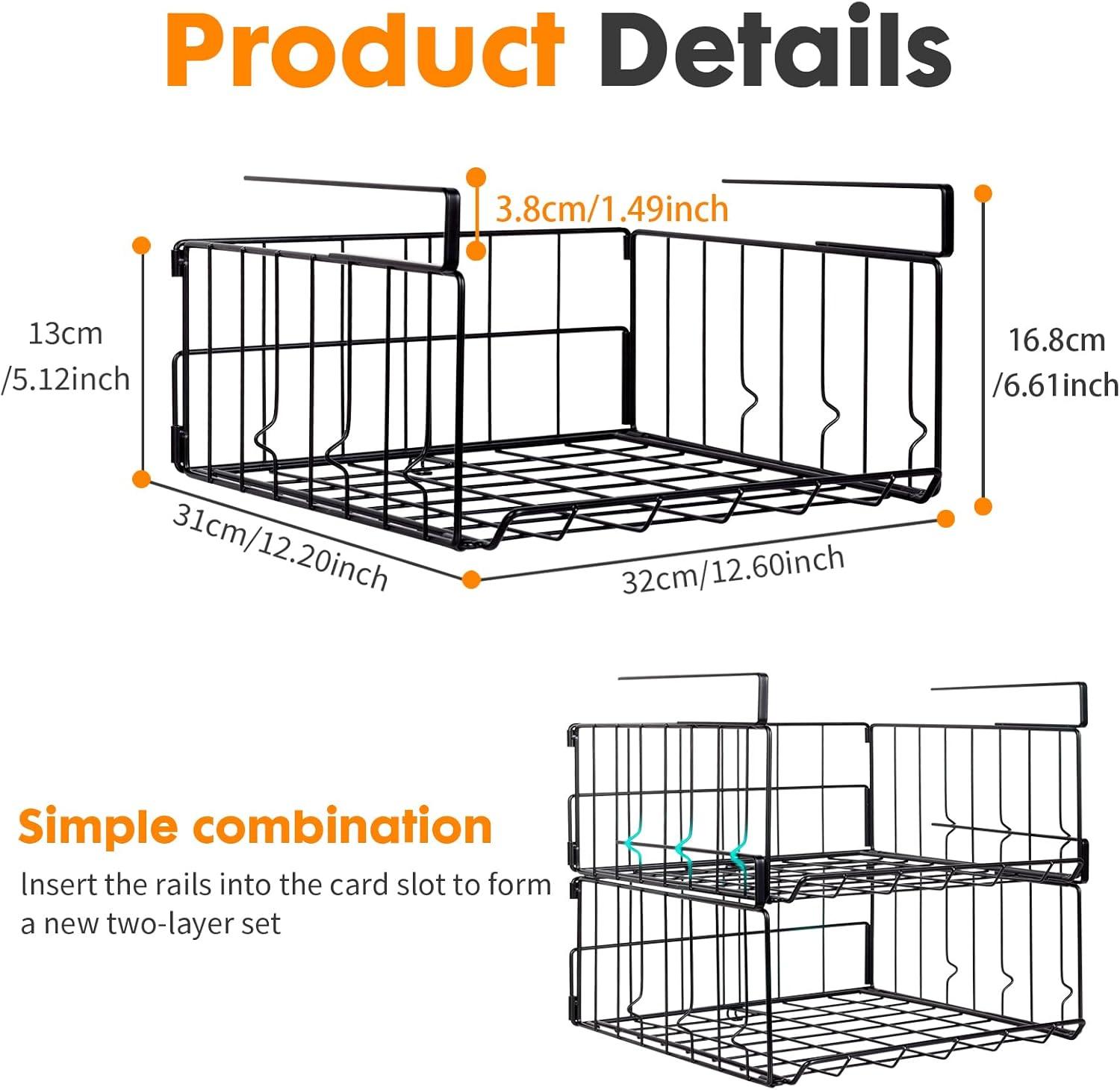 Basicwise Hanging Under Shelf Metal Storage Basket, Set of 2