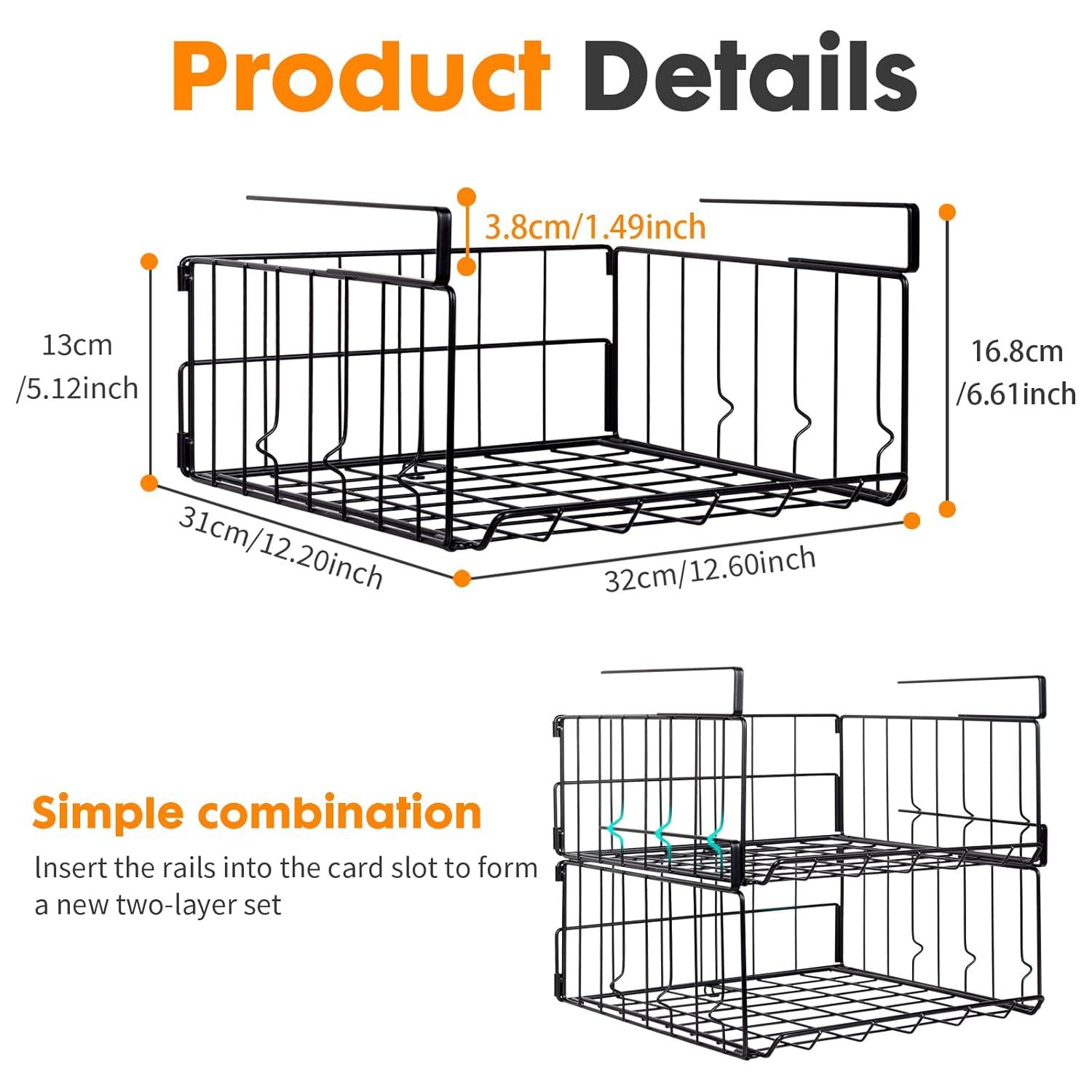 Basicwise Hanging Under Shelf Metal Storage Basket, Set of 2