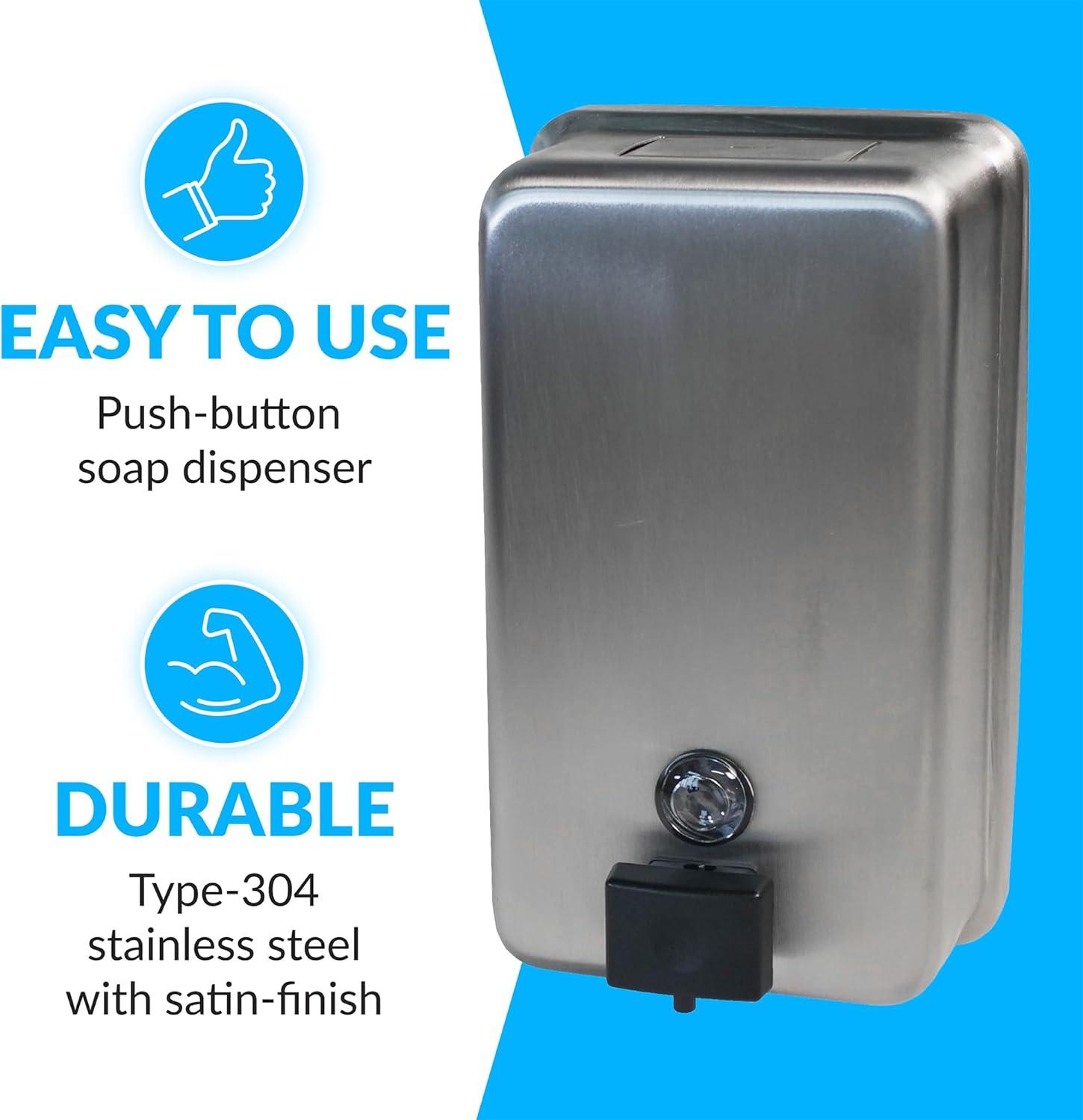 Bobrick ClassicSeries Surface-Mounted Soap Dispenser, 40 oz, 4.75 x 3.5 x 8.13, Stainless Steel