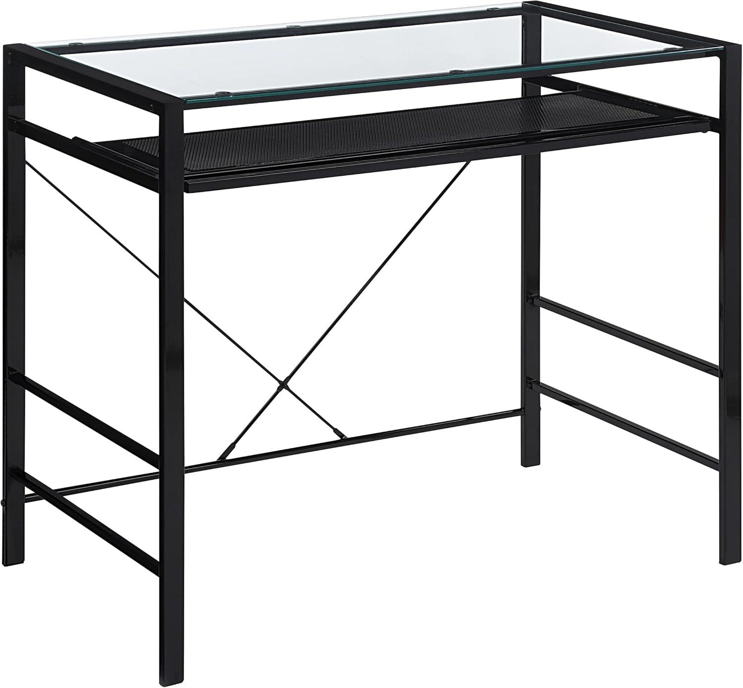 Zephyr Computer Desk with Clear Tempered Glass Top and Black Metal Frame