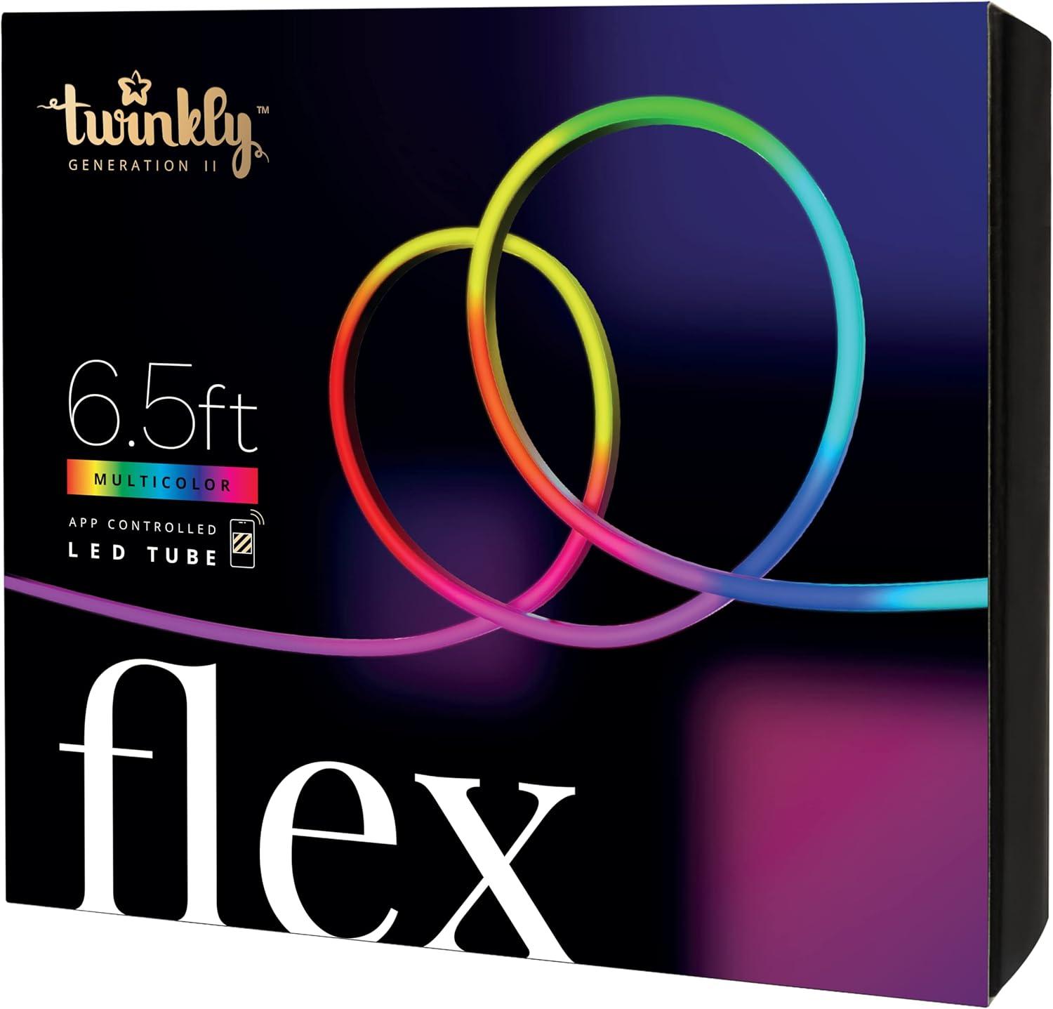 Twinkly Flex – App-Controlled Flexible Light Tube with RGB LEDs, 6.5 Feet, White Wire