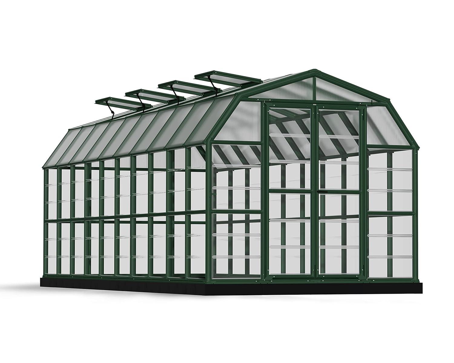 Palram - Canopia Grand Gardener 8' x 16' Clear Walk-In Greenhouse - Green - with 3 Roof Vents