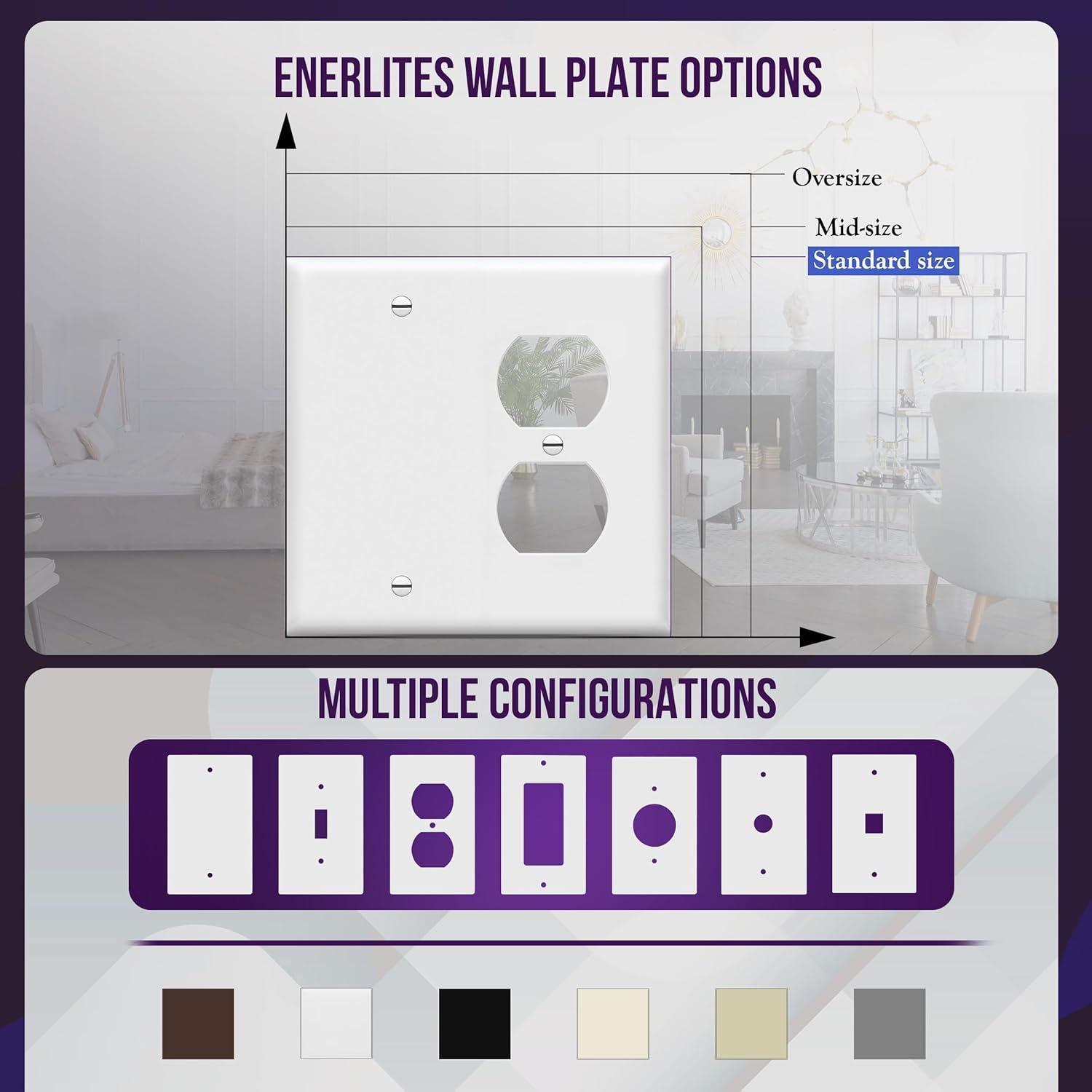 ENERLITES Combination Blank Device/Duplex Receptacle Outlet Wall Plate Cover, Standard Size 2-Gang, Polycarbonate Thermoplastic, UL Listed, 880121-W, White