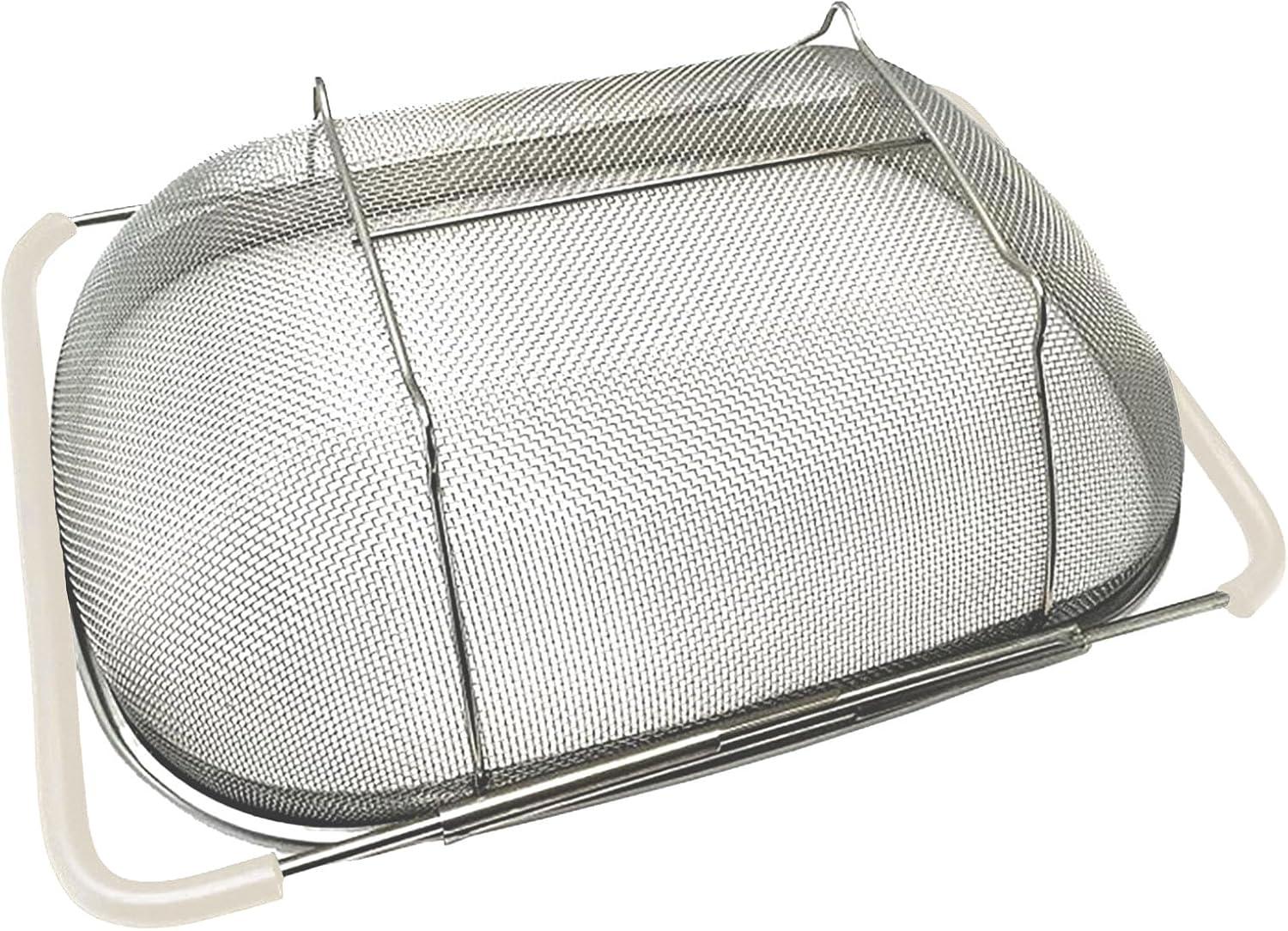 U.S. Kitchen Supply Over the Sink Deep Well Oval Stainless Steel Colander Fine Mesh w/ Extendable Handle