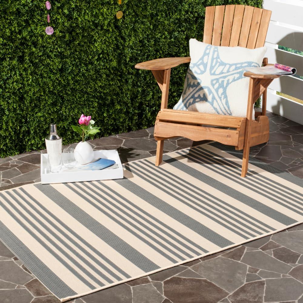 Courtyard CY6062 Power Loomed Indoor/Outdoor Area Rug - Grey/Bone - 4'x5'7" - Safavieh.