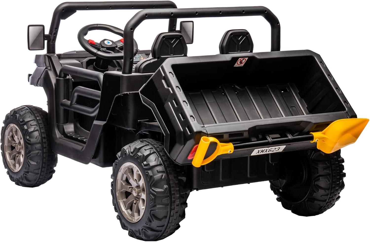 Xuanlur 24V 2 Seater Kids Ride on Car Truck, Ride on UTV W/ 2x200W Motor, 24 Volt Ride on Toys W/ Dump Bed/Shovel, Electric Car for Kids W/ Durable Tires, LED Light, Music, Remote Control, Blue