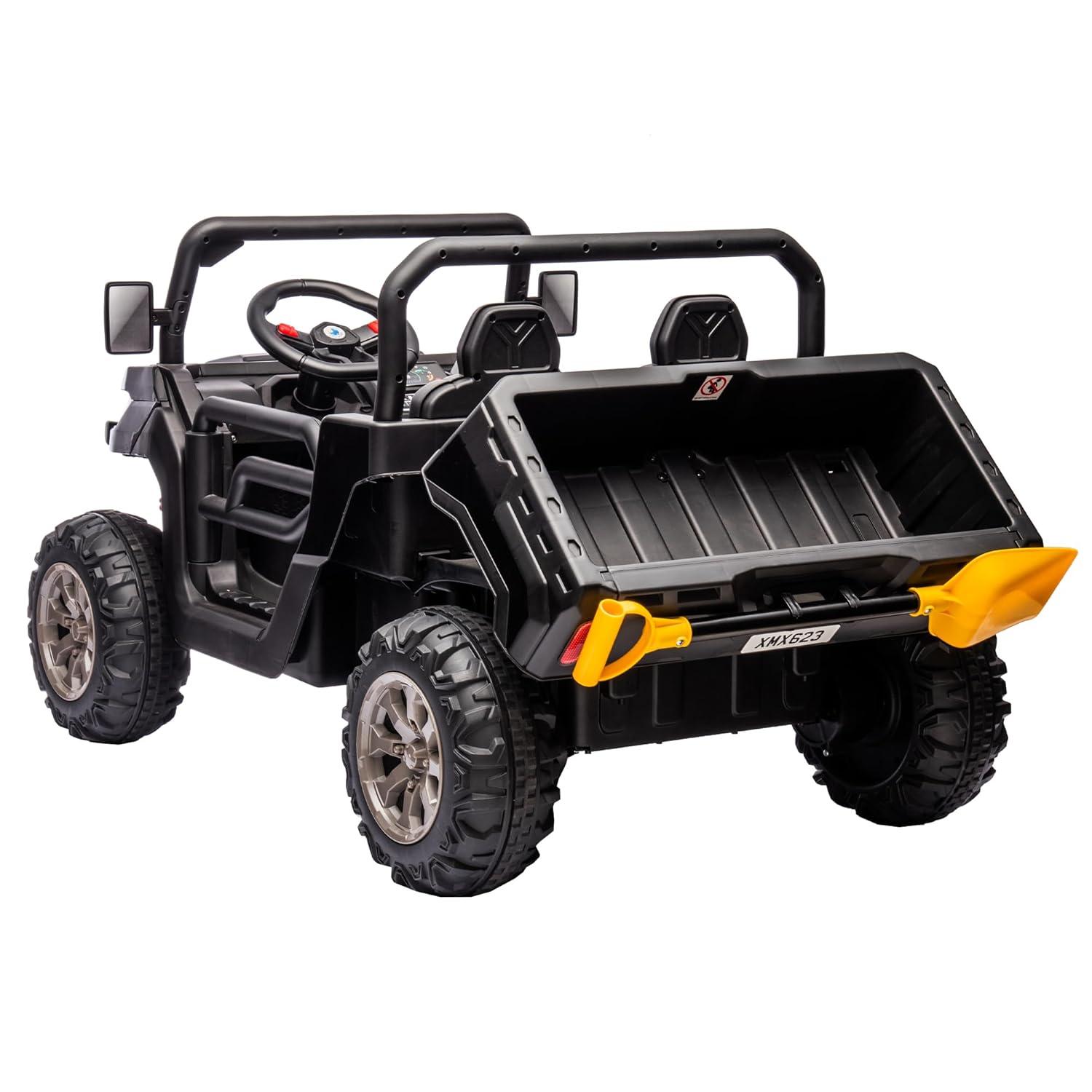 Xuanlur 24V 2 Seater Kids Ride on Car Truck, Ride on UTV W/ 2x200W Motor, 24 Volt Ride on Toys W/ Dump Bed/Shovel, Electric Car for Kids W/ Durable Tires, LED Light, Music, Remote Control, Blue