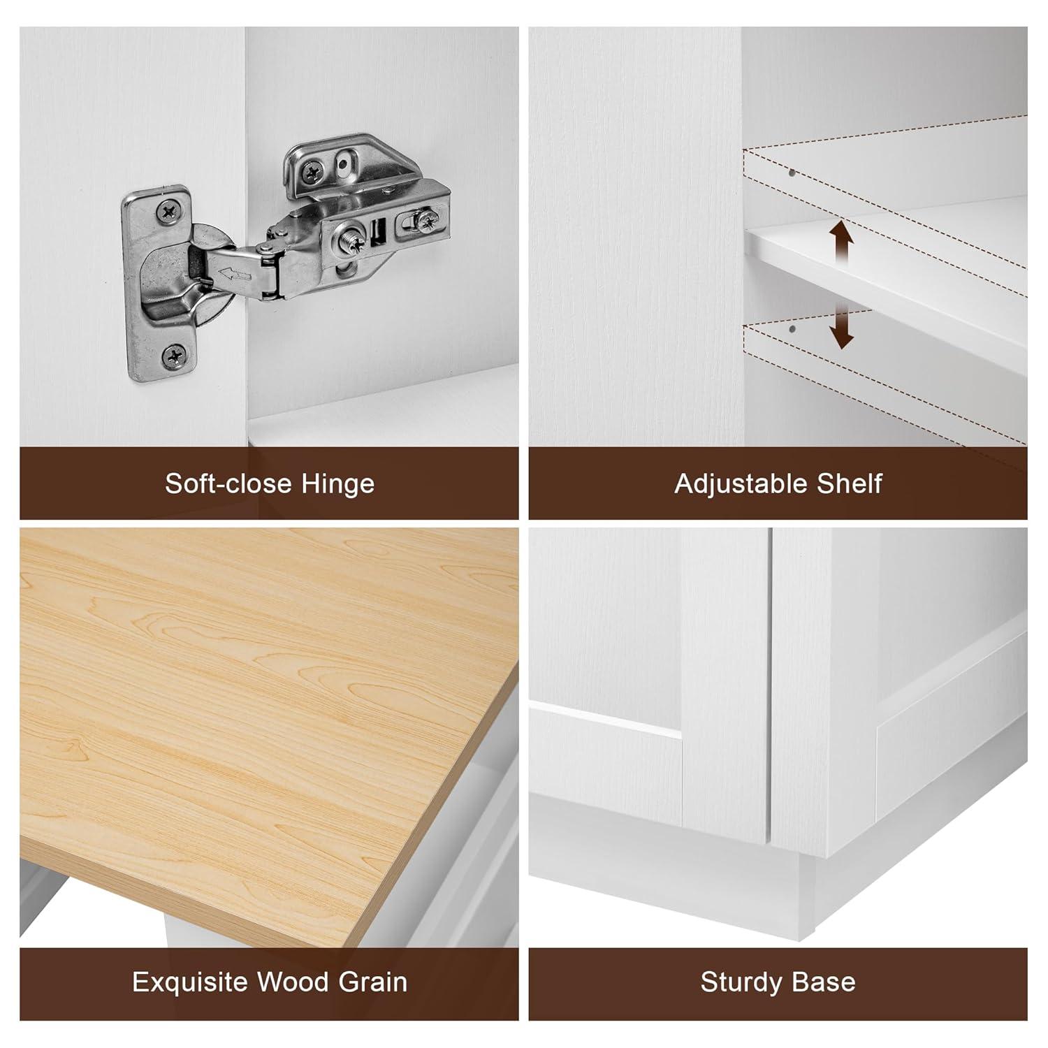 Harper & Bright Designs Isla de Cocina con Mesa de Comedor Extensible para 4-6 Personas, Mesa de Cocina de Imitación Mábil con Toma de Corriente, Isla de Cocina con Cajones de Almacenamiento y Estantes, Roble Blanco