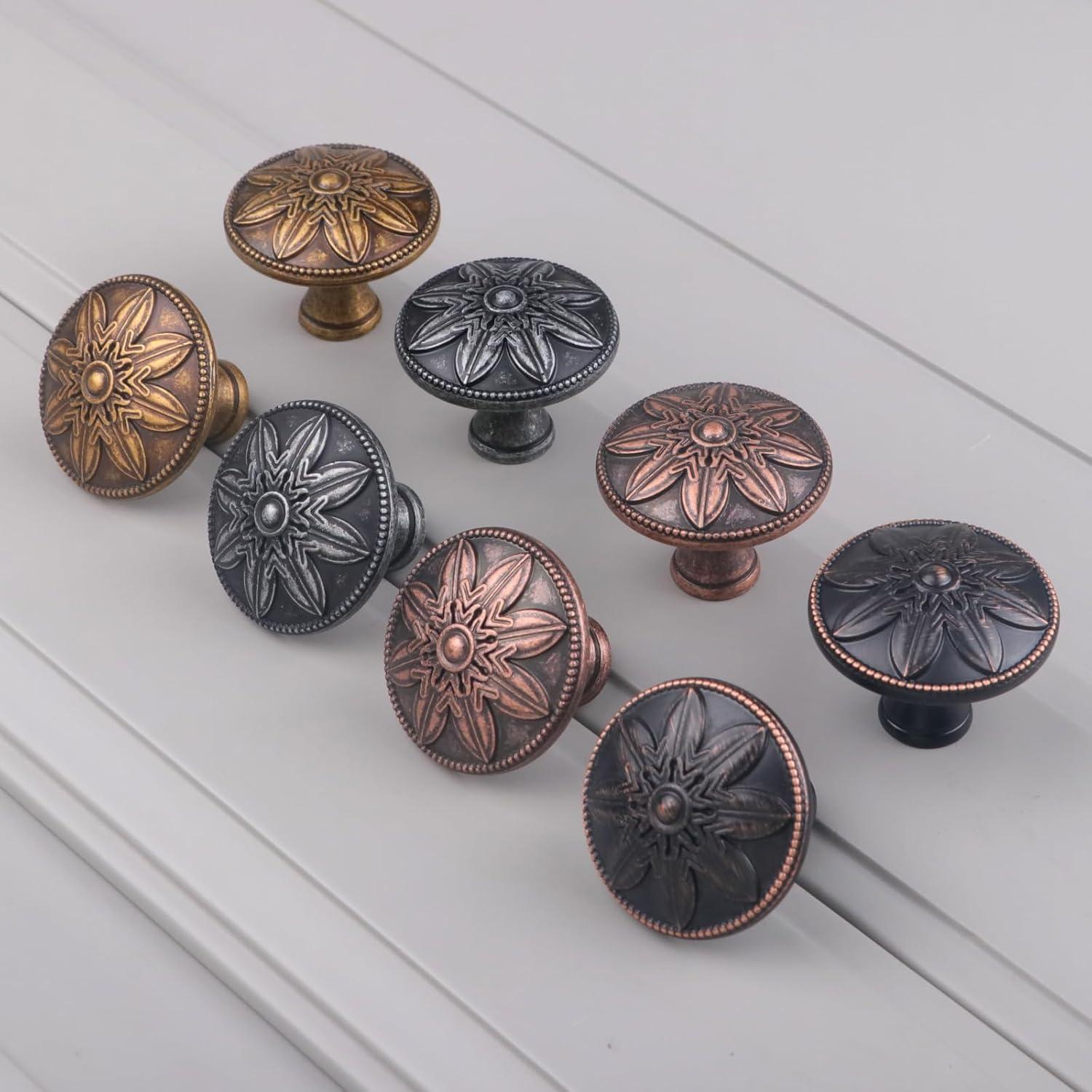 10 Pack Antique Brass Cabinet Knobs Vintage,1.4" Decorative Vintage Cabinet Hardware Handles for Cabinets and Drawers, Brass Kitchen Cabinet knobs Dresser Knobs Drawer Pulls