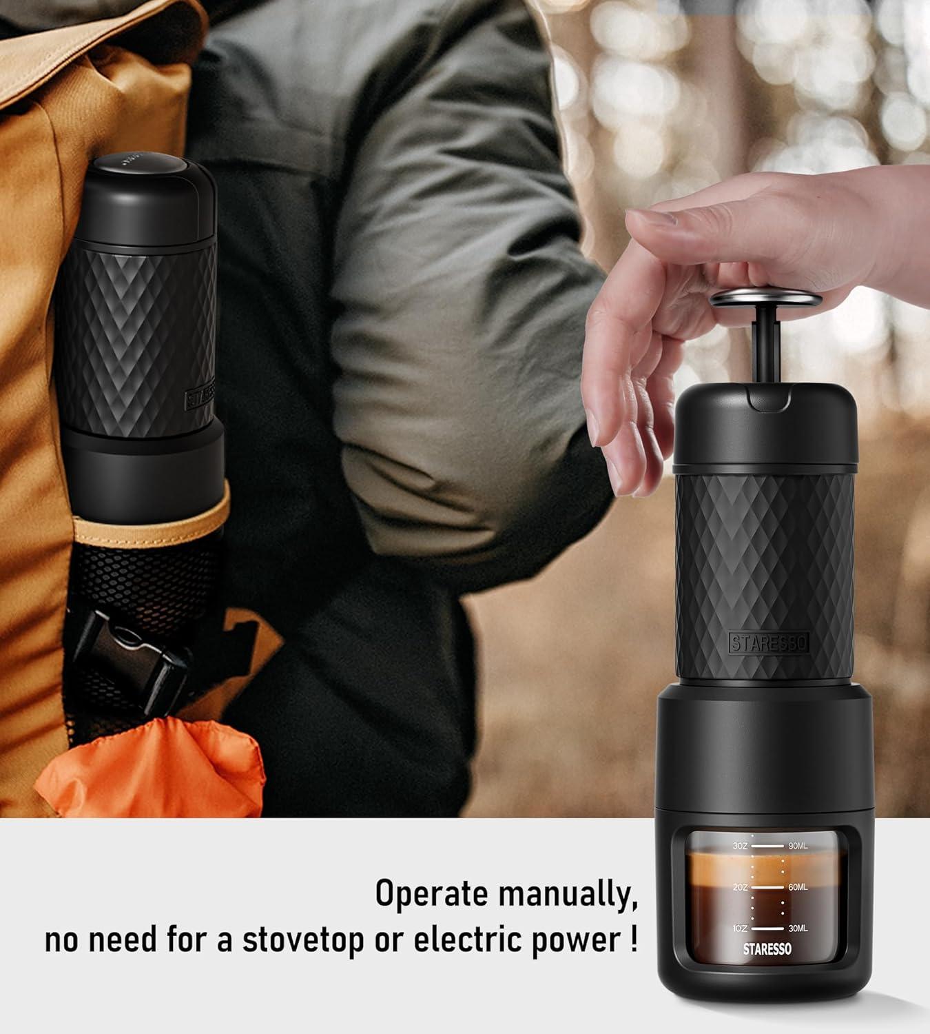 Compact Black Portable Espresso Maker with Capsule Compatibility