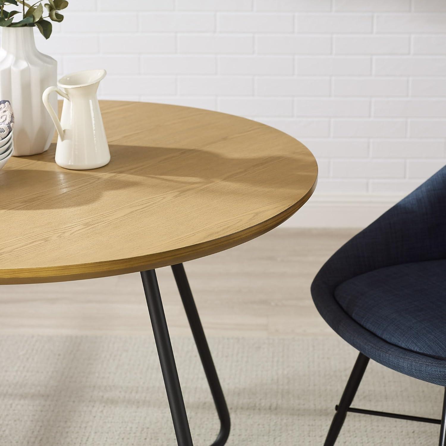 40" Modern Veneer and Metal Round Dining Table - Ash