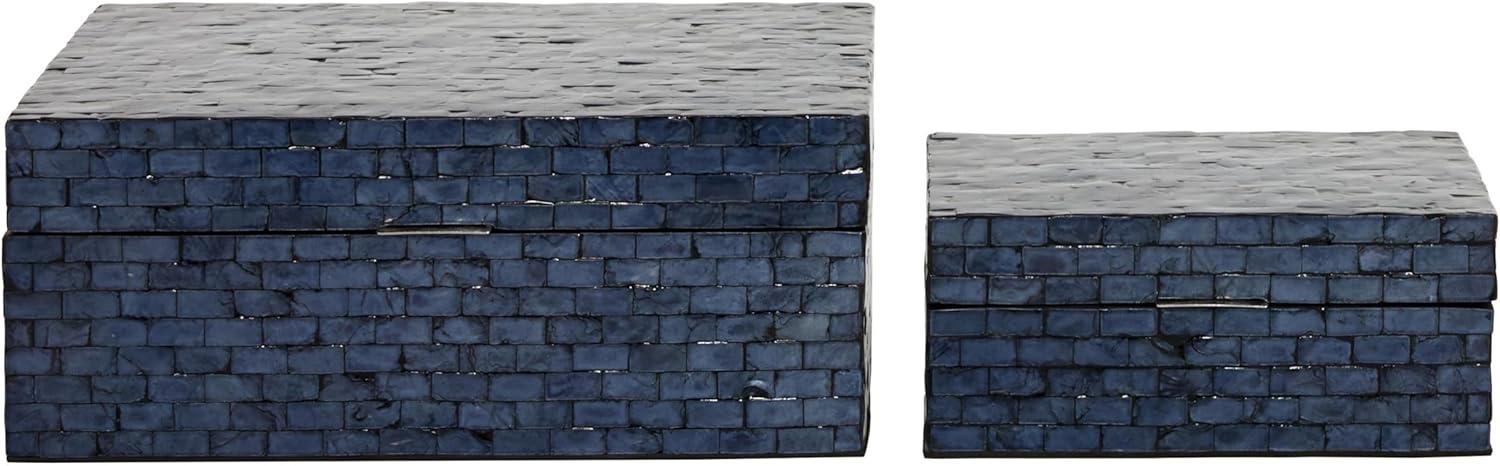 Dark Blue Mother of Pearl Shell Decorative Storage Boxes, Set of 2