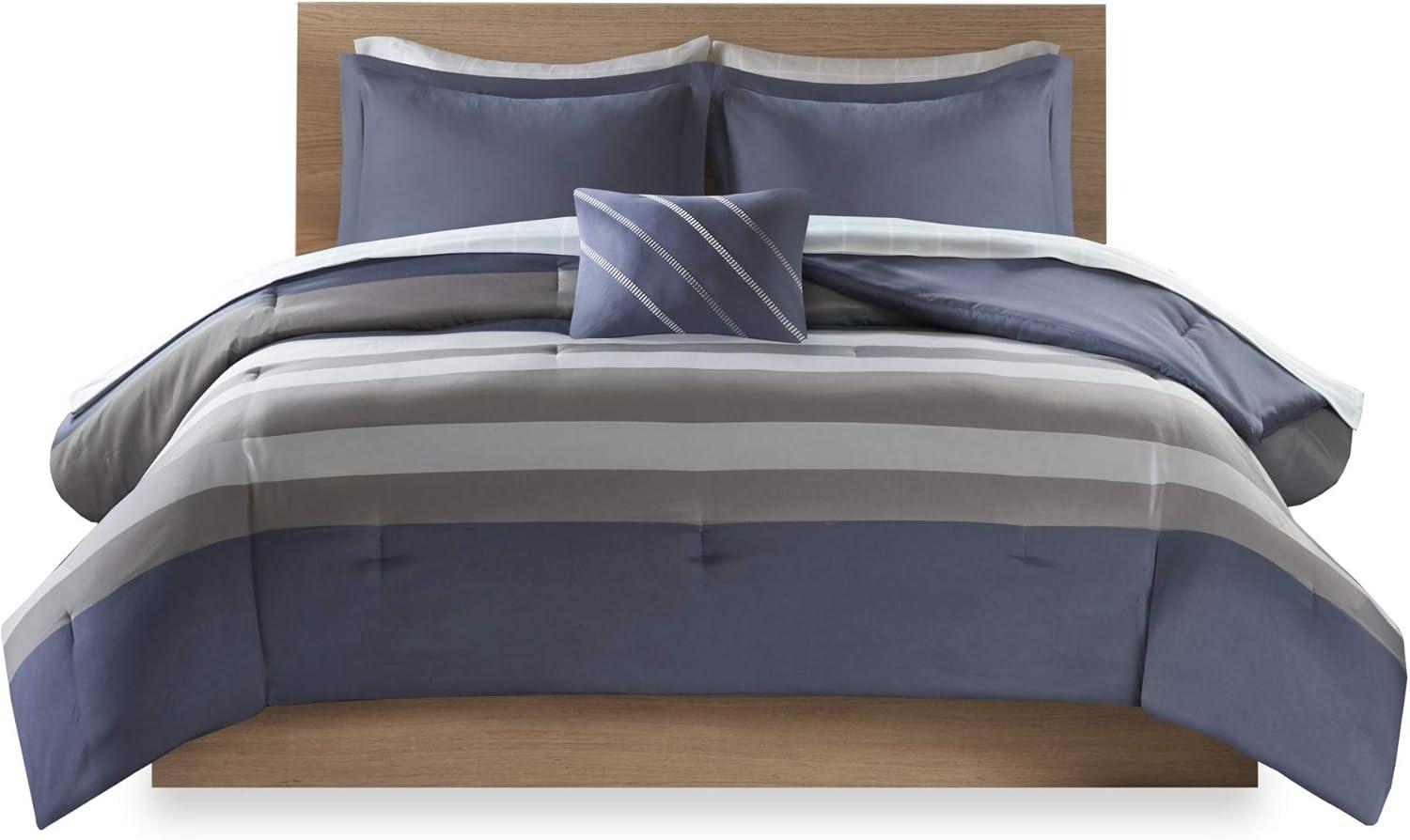 Eddie Full 8pc Complete Bed Set, Including Sheets Blue/Gray: Intelligent Design Microfiber, Hypoallergenic, OEKO-TEX Certified