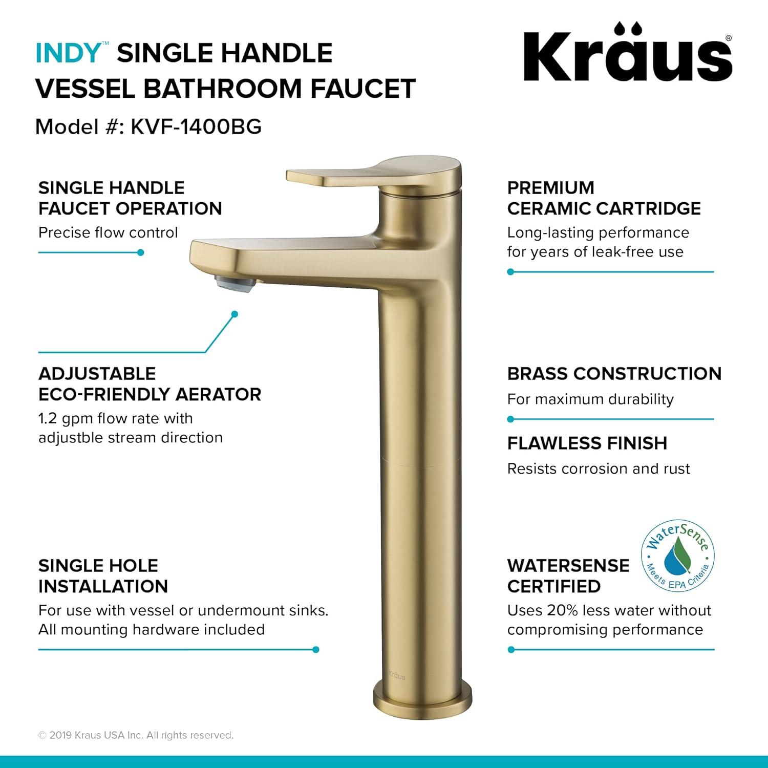 Kraus Indy Single Hole Bathroom Faucet (Set of 2) KVF-1400SFS-2PK