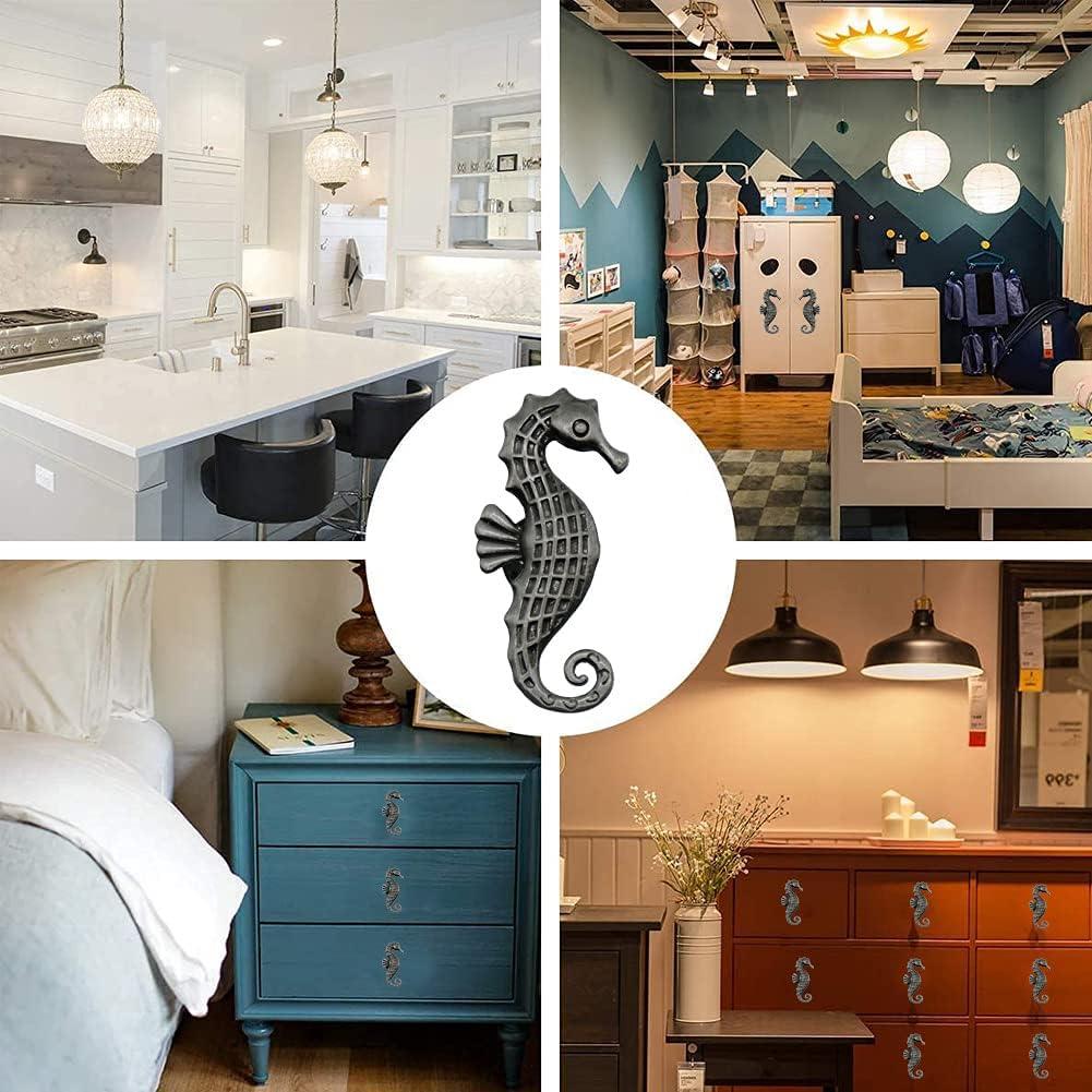 Seahorse Cabinet Knobs, 4Pcs Zinc Alloy, Silver, 2.63" L x 1.29" W x 0.90" H, Easy to Install, Durable