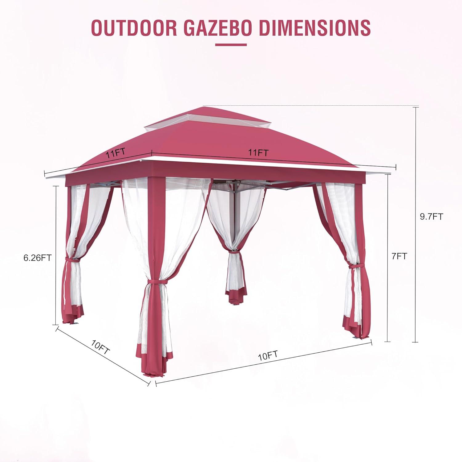 Pink Steel Portable Pop-Up Gazebo with Mosquito Netting 11 ft. x 11 ft. . .
