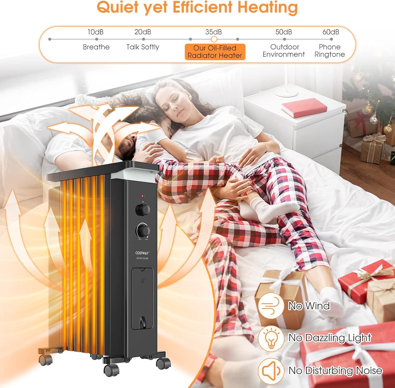 Costway 1500W Oil Filled Radiator Heater Electric Space Heater w/ Humidifier White\Black