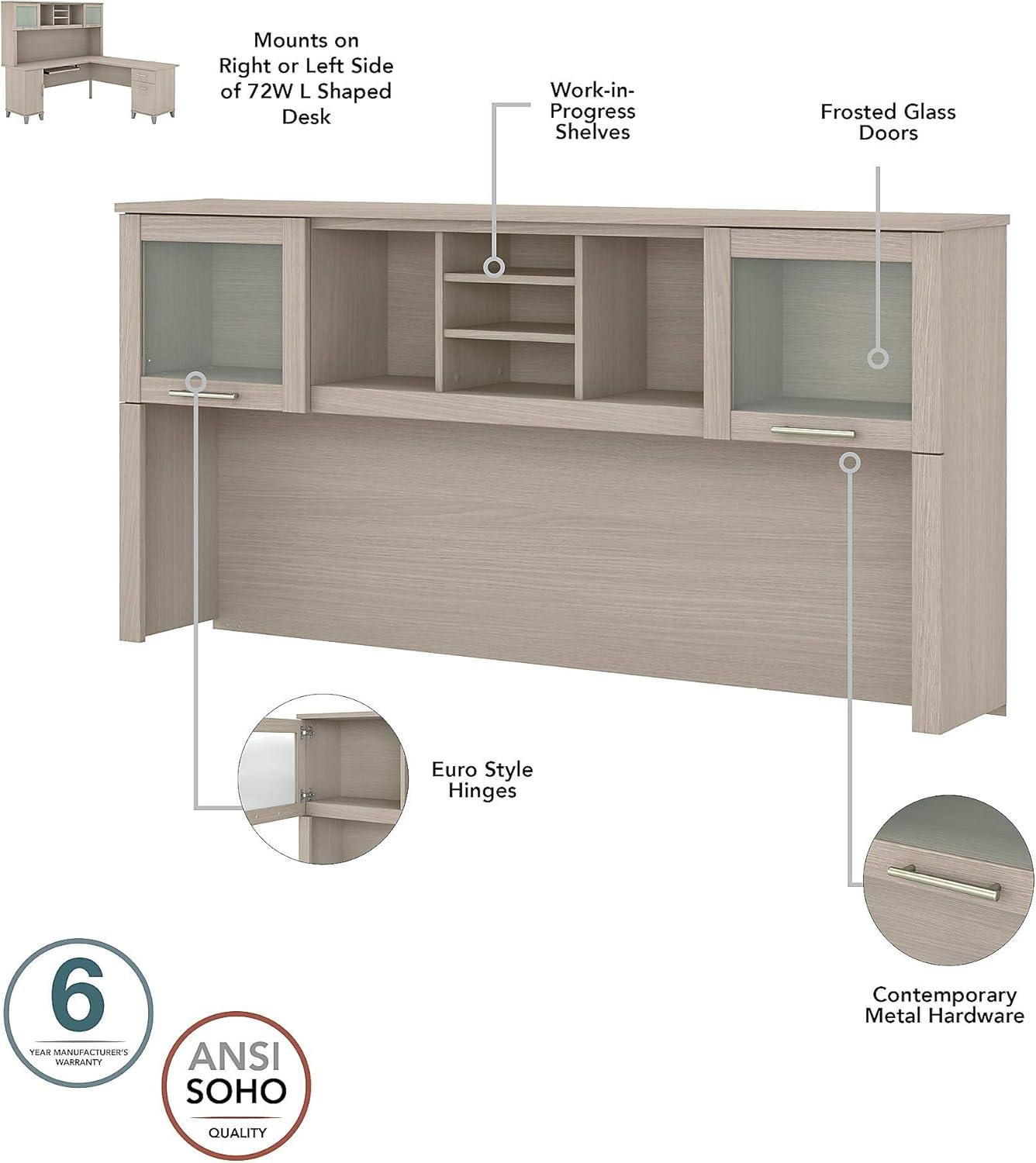 Bush Furniture Somerset 72" Desk and Hutch with Storage, Sand Oak