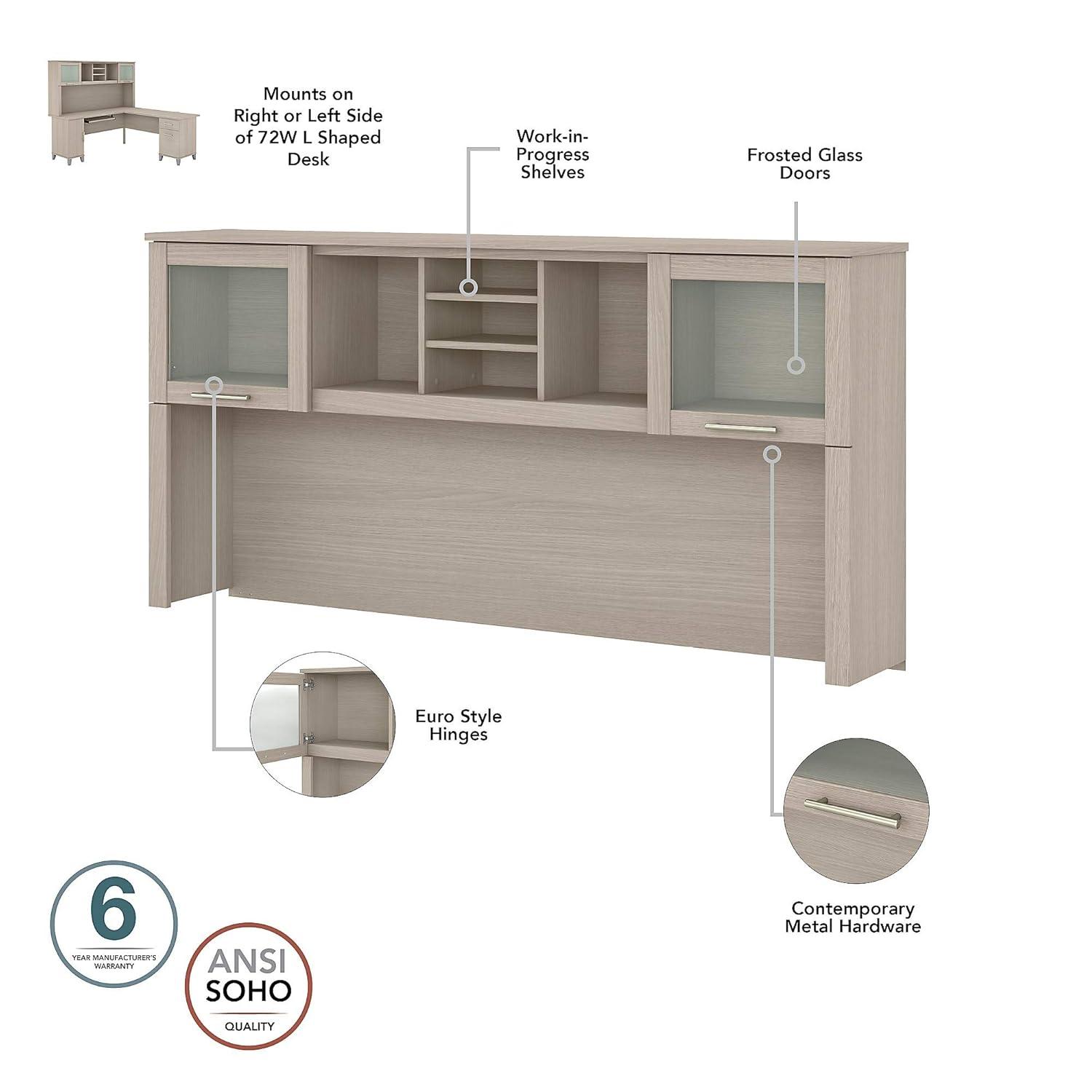 Bush Furniture Somerset 72" Desk and Hutch with Storage, Sand Oak