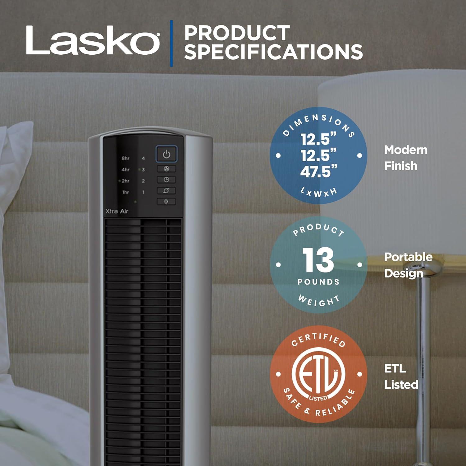 Lasko T48332 XtraAir 48 Inch 3 Speed Quiet Widespread Oscillating Home Tower Fan with Remote, Electronic Controls, 8 Hour Timer, and Nighttime Setting