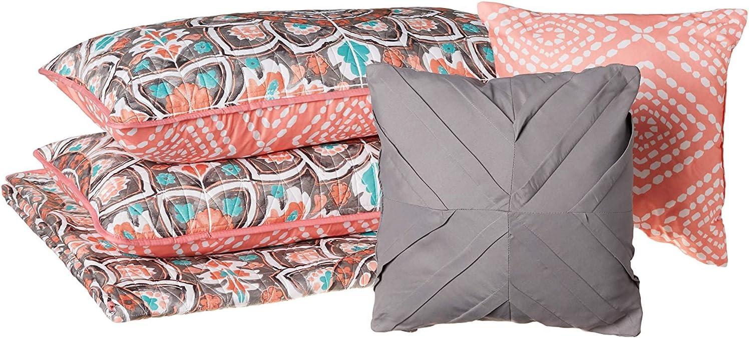 Ibiza Coral Reversible Microfiber Queen Quilt Set