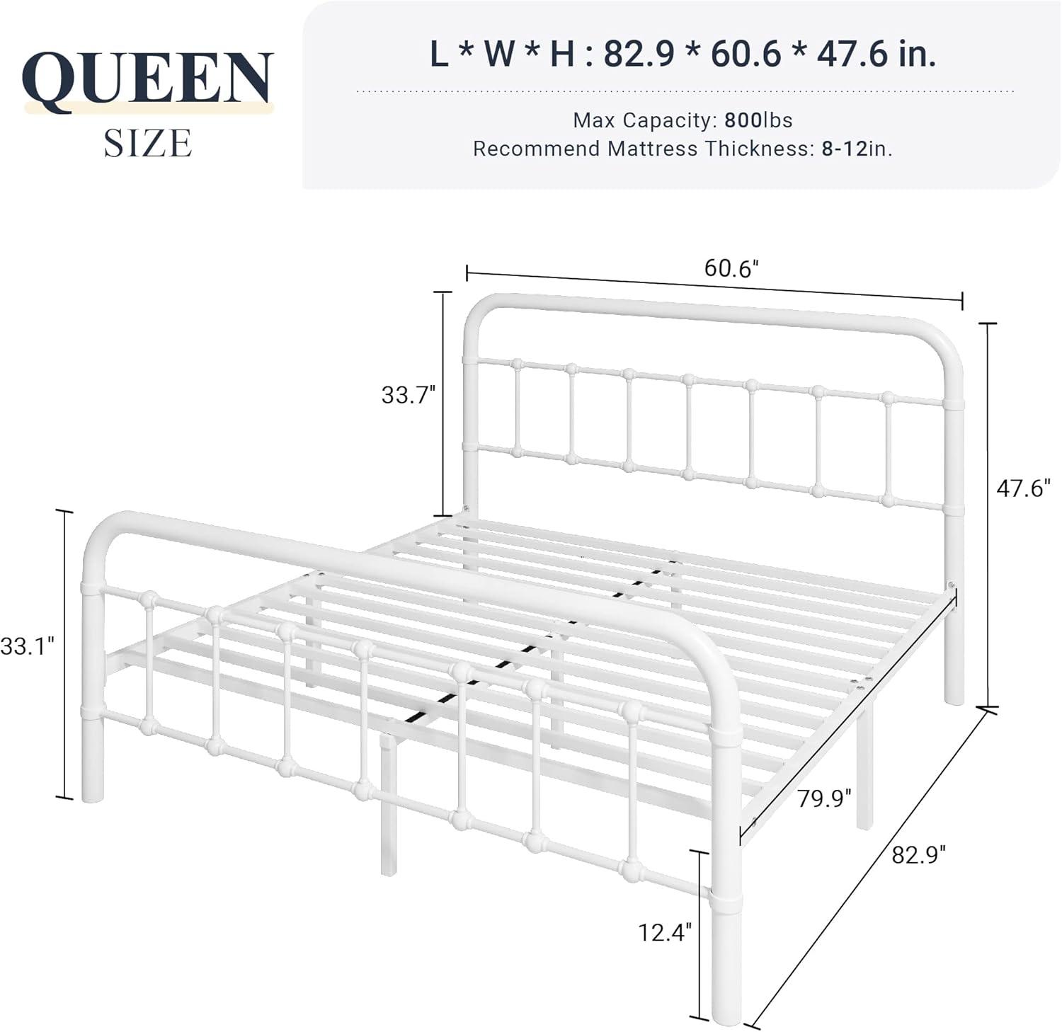 Allewie Full Size Metal Platform Bed Frame with Victorian Style Wrought Iron-Art Headboard/Footboard, White