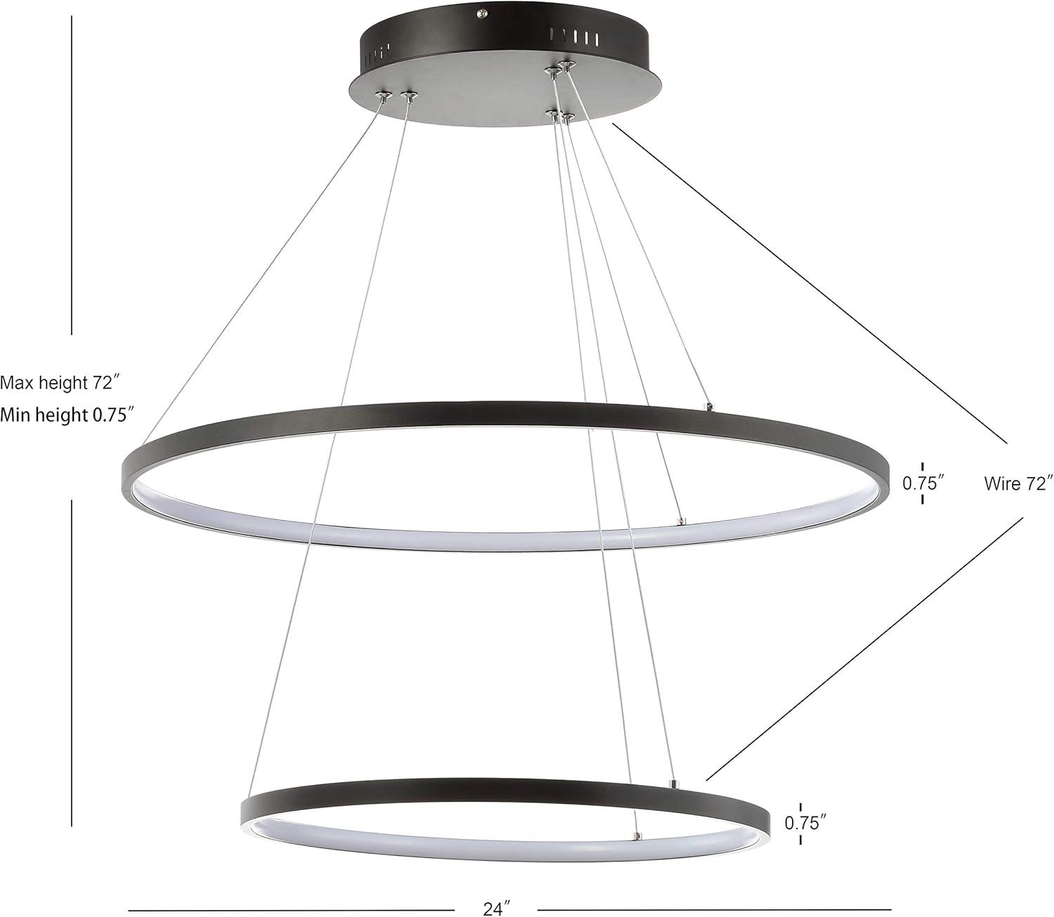 Brice 24" Matte Black Chrome-Lined Modern LED Pendant Chandelier