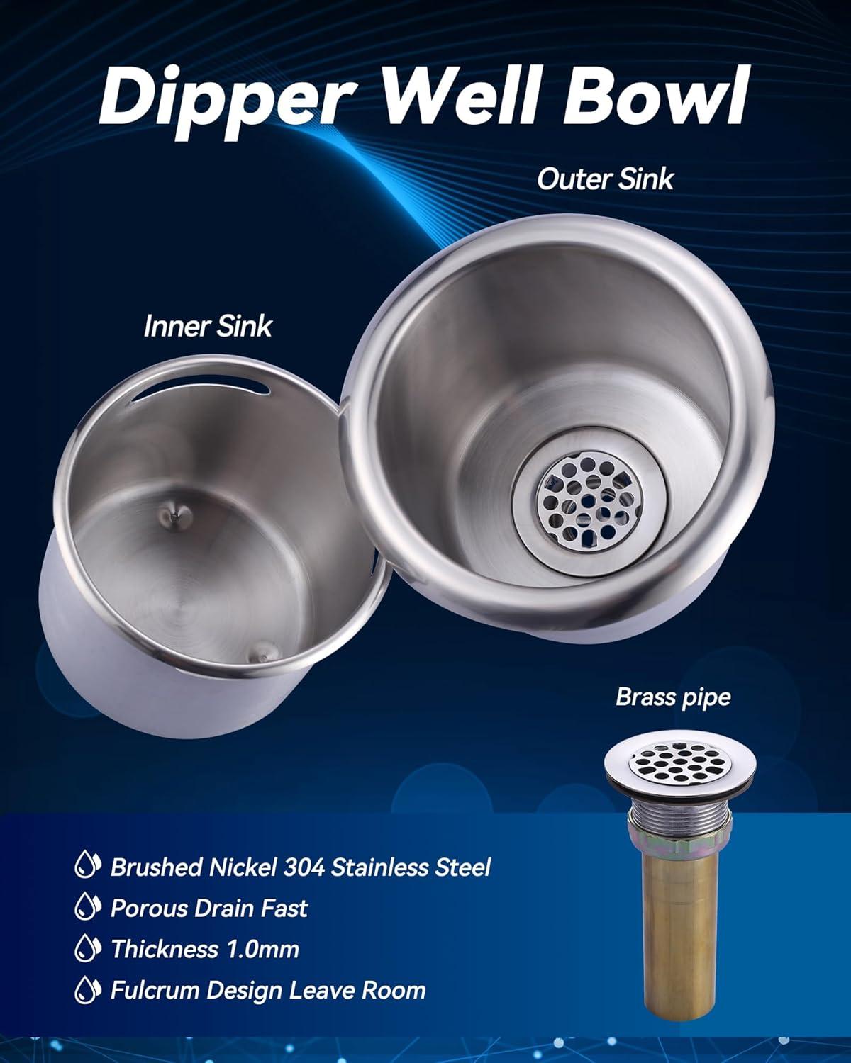 Single Handle Deck Mount Brass Kitchen Faucet 0.4 GPM Dipper Well Faucet And Bowl Set