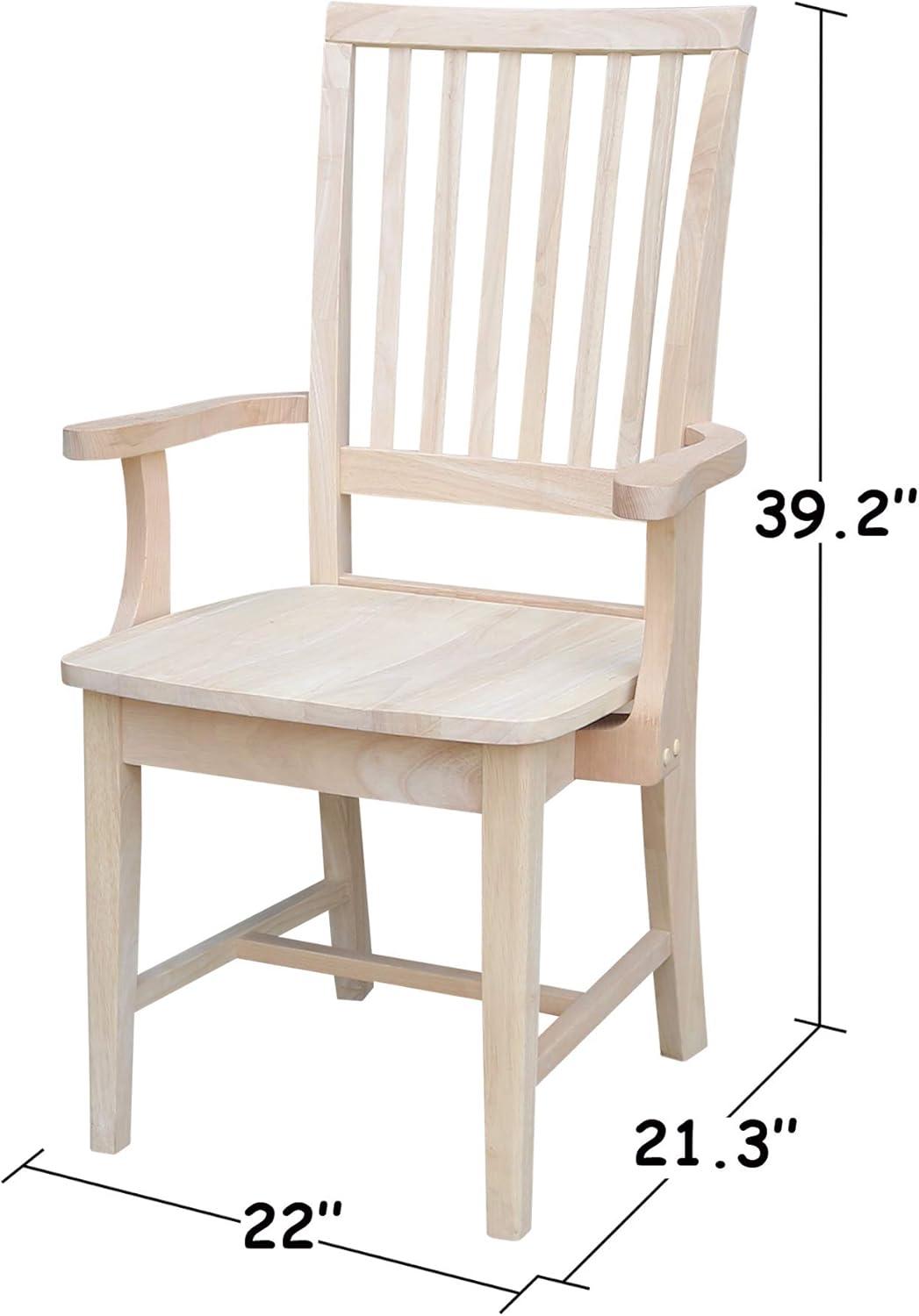 Mission Side Chair with Arms Unfinished - International Concepts: Solid Wood, Slat Back, Kitchen Furniture