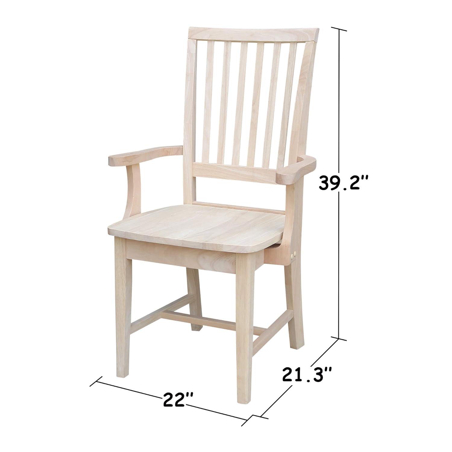 Mission Side Chair with Arms Unfinished - International Concepts: Solid Wood, Slat Back, Kitchen Furniture