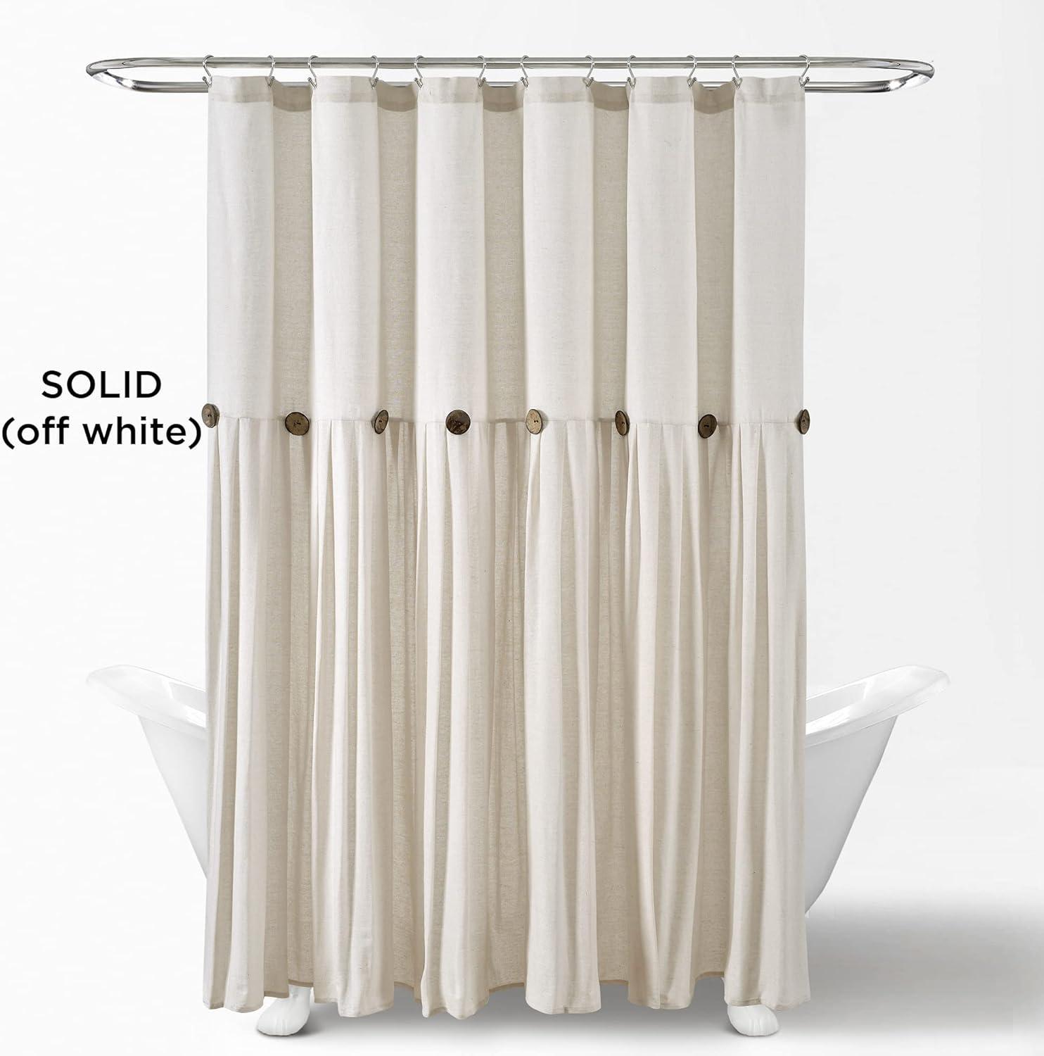 Linen Button Shower Curtain Off White Single 72X72