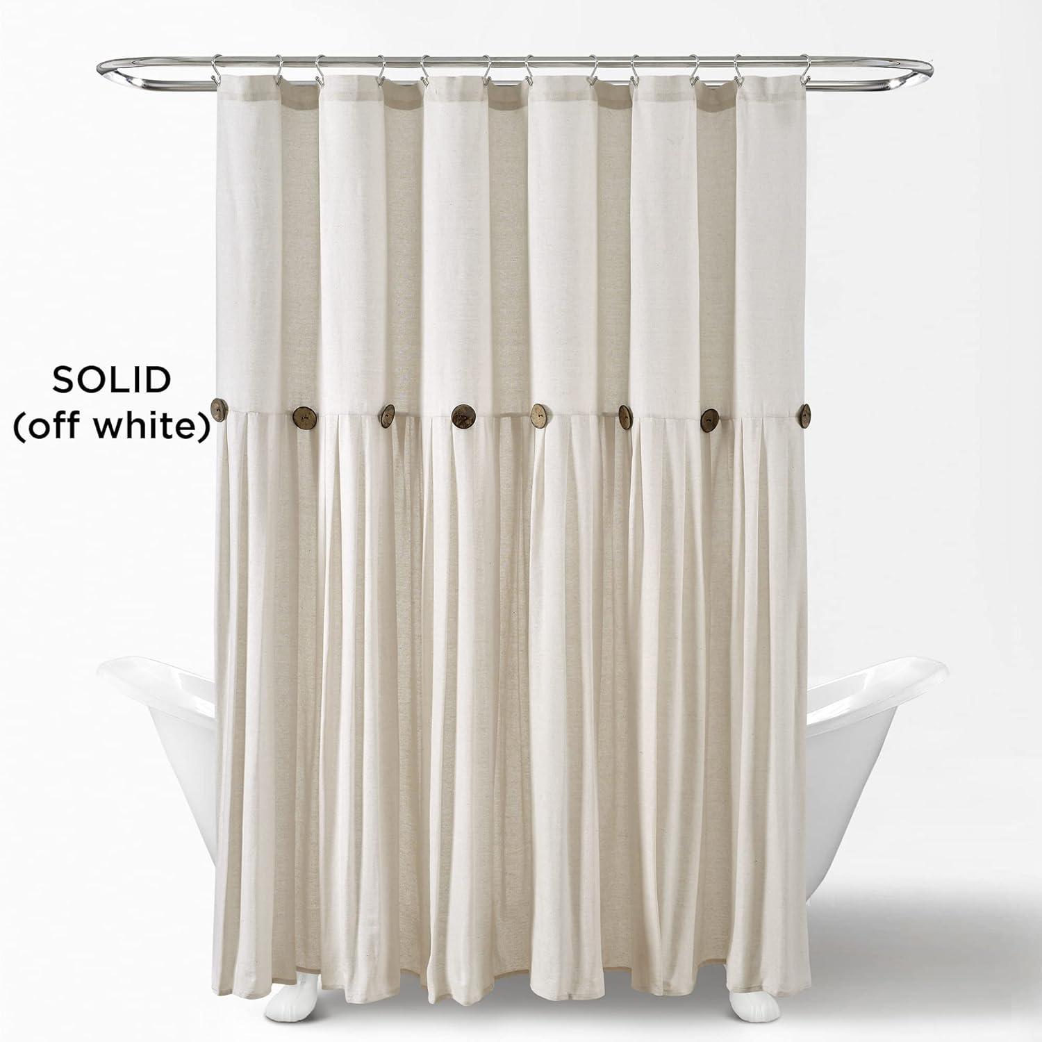 Linen Button Shower Curtain Off White Single 72X72