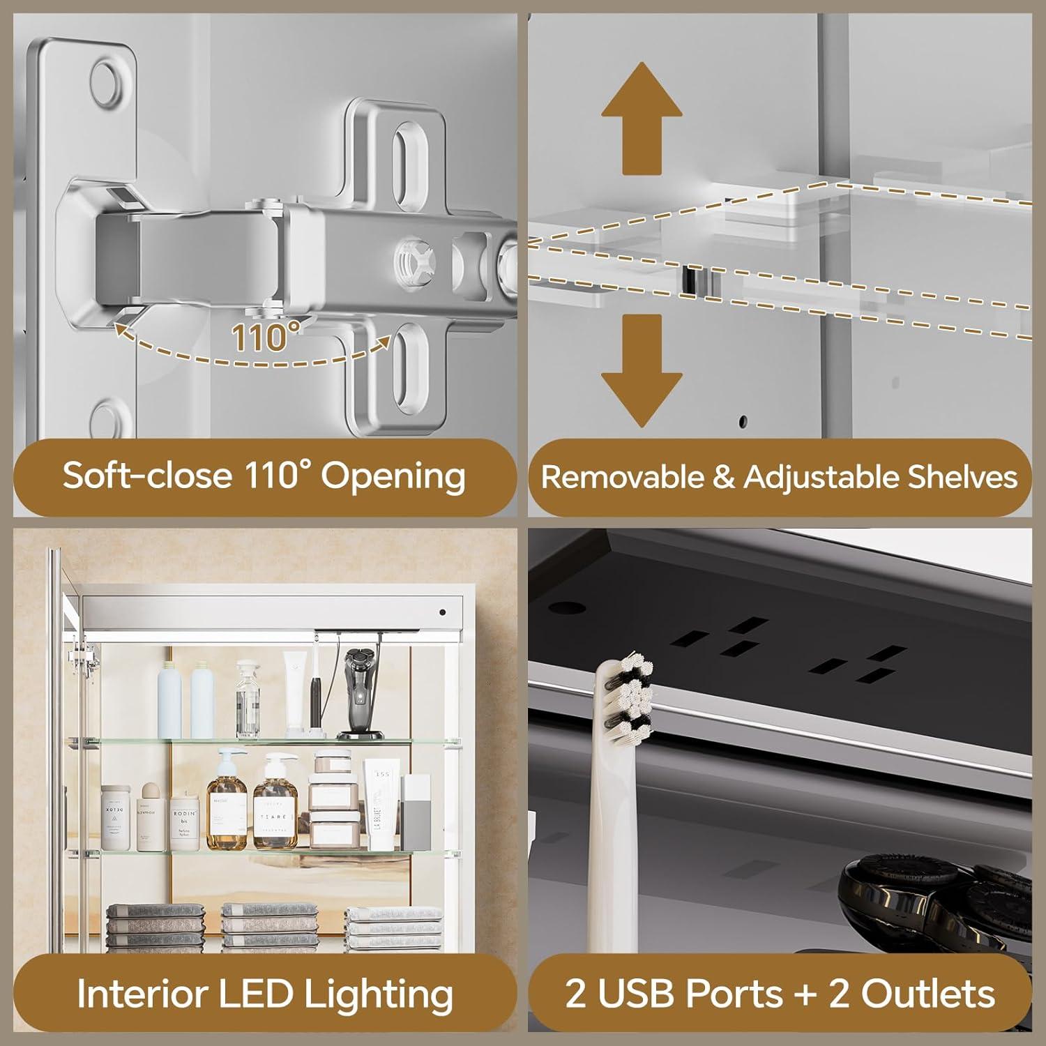 Ebern Designs Christhilde Medicine Cabinet with LED Mirror for Bathroom, Defog, Stepless Dimming, 3 Color Change, 2 Outlets, 2USB & Reviews | Wayfair