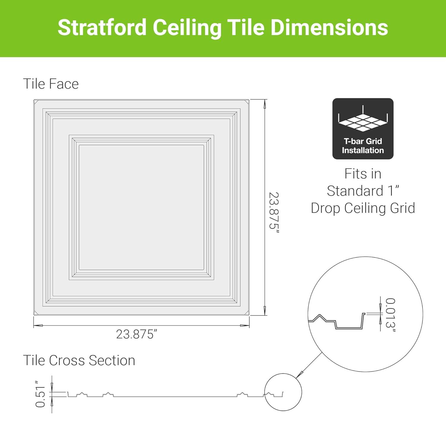 Ceilume Ceiling Tile; 2x2 Ceiling Tiles - Stratford Ultra-Thin Feather-Light - Use in 1" T-Bar Suspended Ceiling Grid - Drop Ceiling Tiles (White)