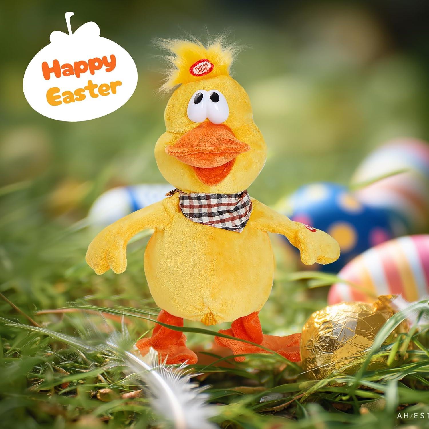 Houwsbaby 15" Electronic Squawking Chicken Toy, Easter Chicken Stuffed Animal Interactive Musical Walking Singing Waving Rooster Plush Toy with Bib Present for Kids Boys Girls Easter Thanksgiving Day