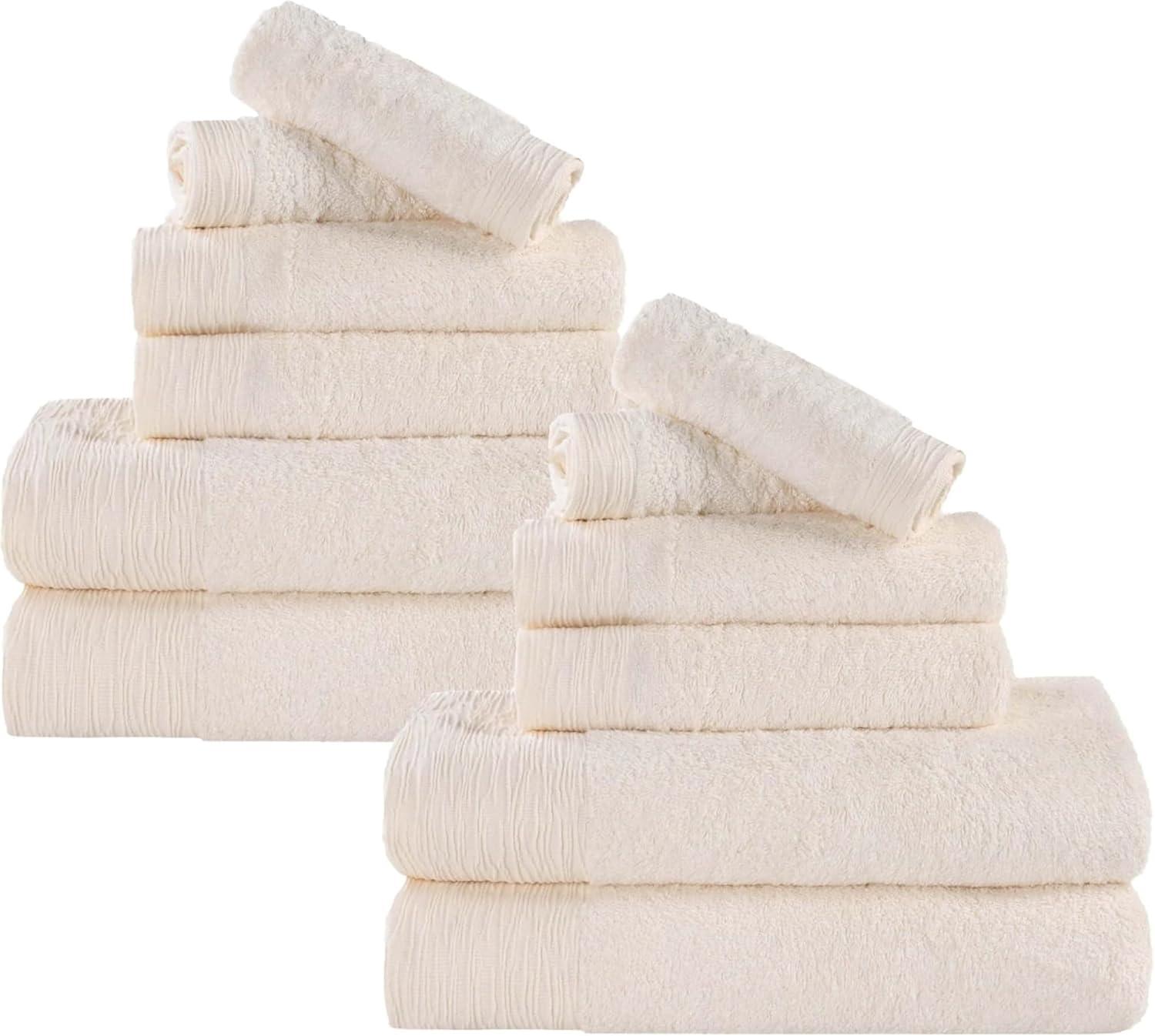 Superior Rayon from Bamboo Soft Modern 12-Piece Towel Set, Ivory
