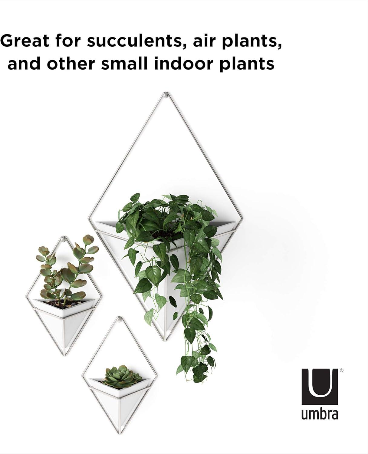 Umbra Trigg Ceramic Hanging Planter Wall Décor Set of 2 White Nickel