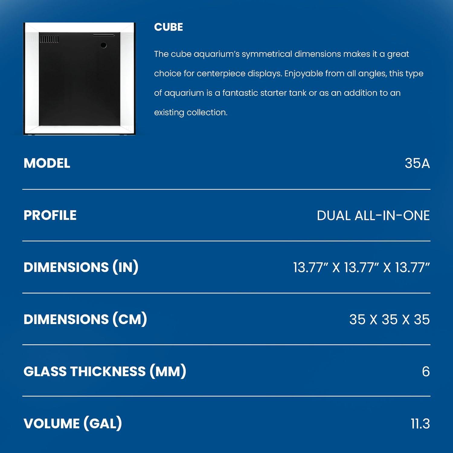 Ultum Nature Systems Dual All in One Complete Rimless Aquarium for Freshwater & Saltwater Tanks, Triple-Chamber Filter System Included, Integrated Fish Tank Kit w/Sleek Design - 11 Gallon, 35A, Black