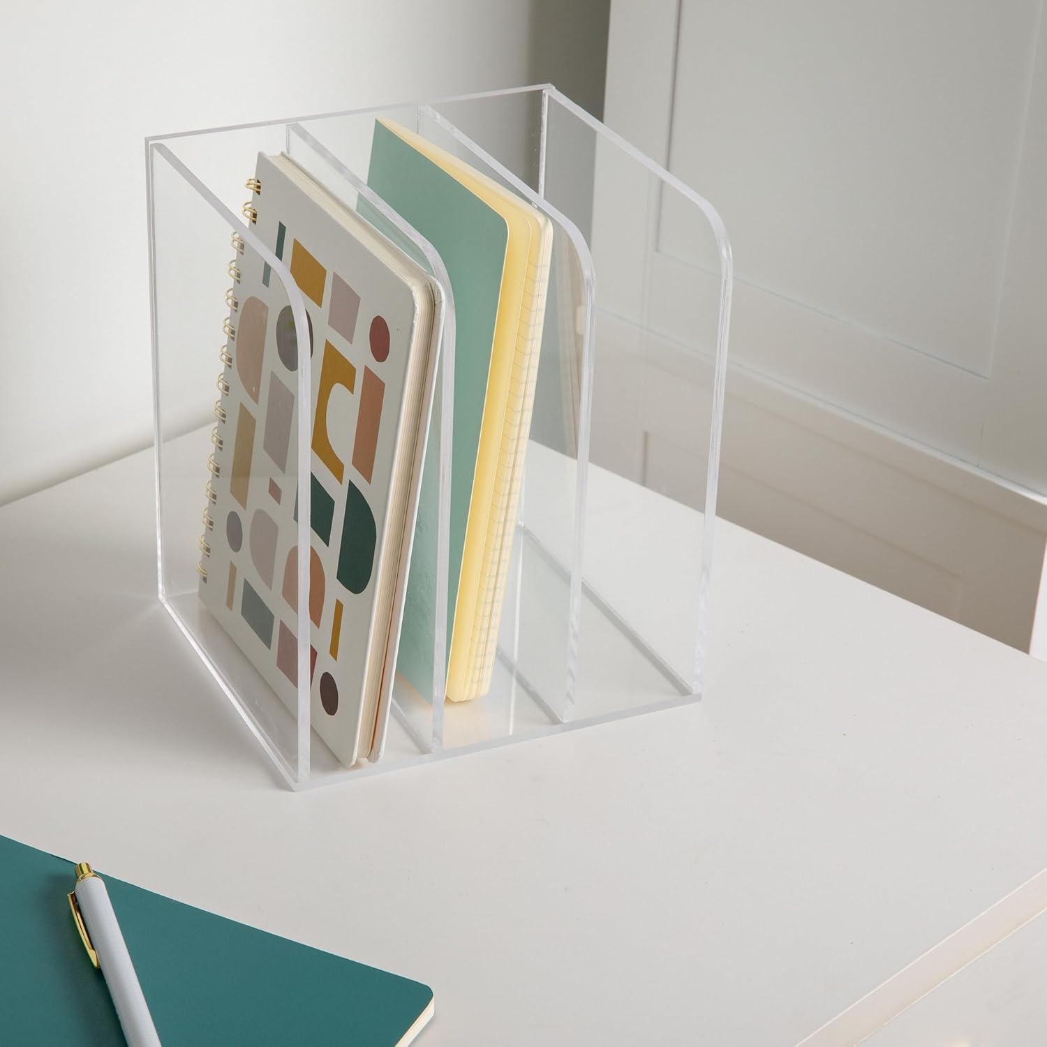 Thomas Martha Stewart Acrylic 3 Section File Holder Office Desktop Organizer with Anti-Slip Feet