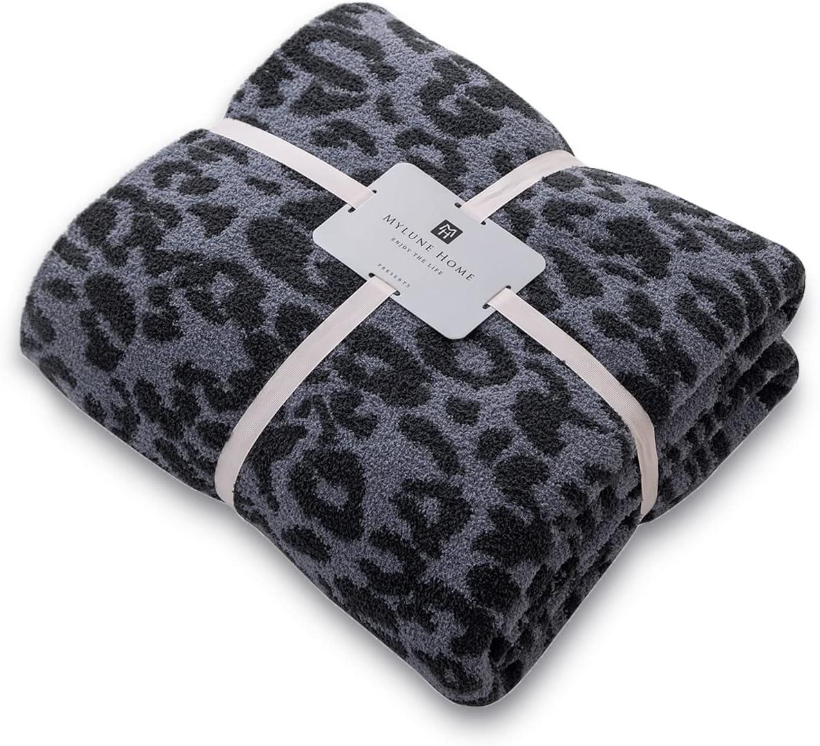 Ultra Soft Dark Blue and Charcoal Grey Reversible Leopard Print Throw Blanket