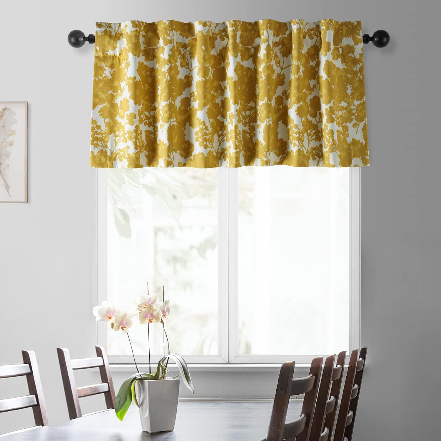 Fleur Blue Printed Cotton Rod Pocket Window Valance - 50 in. W x 19 in. L (1 Panel)