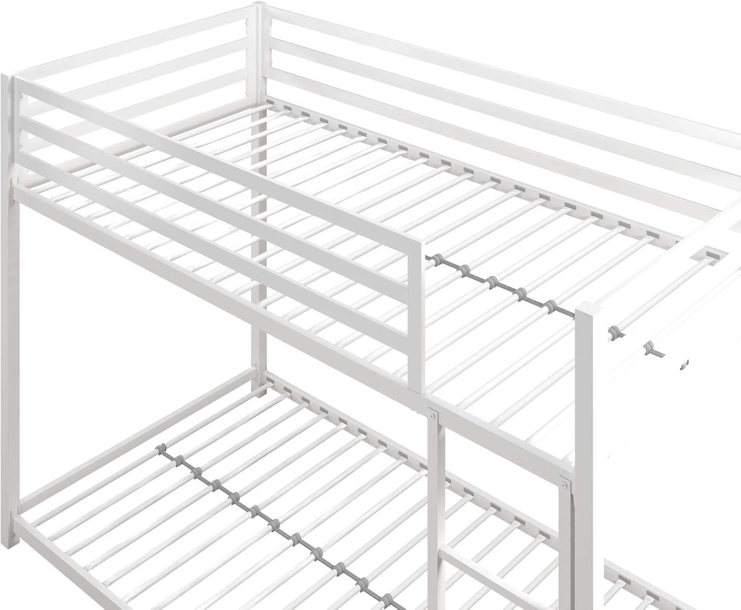 DHP Miles Low Bunk Bed for Kids, Twin Over Twin, White