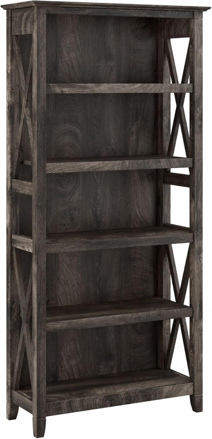 Bush Furniture Key West Tall 5 Shelf Bookcase, Dark Gray Hickory