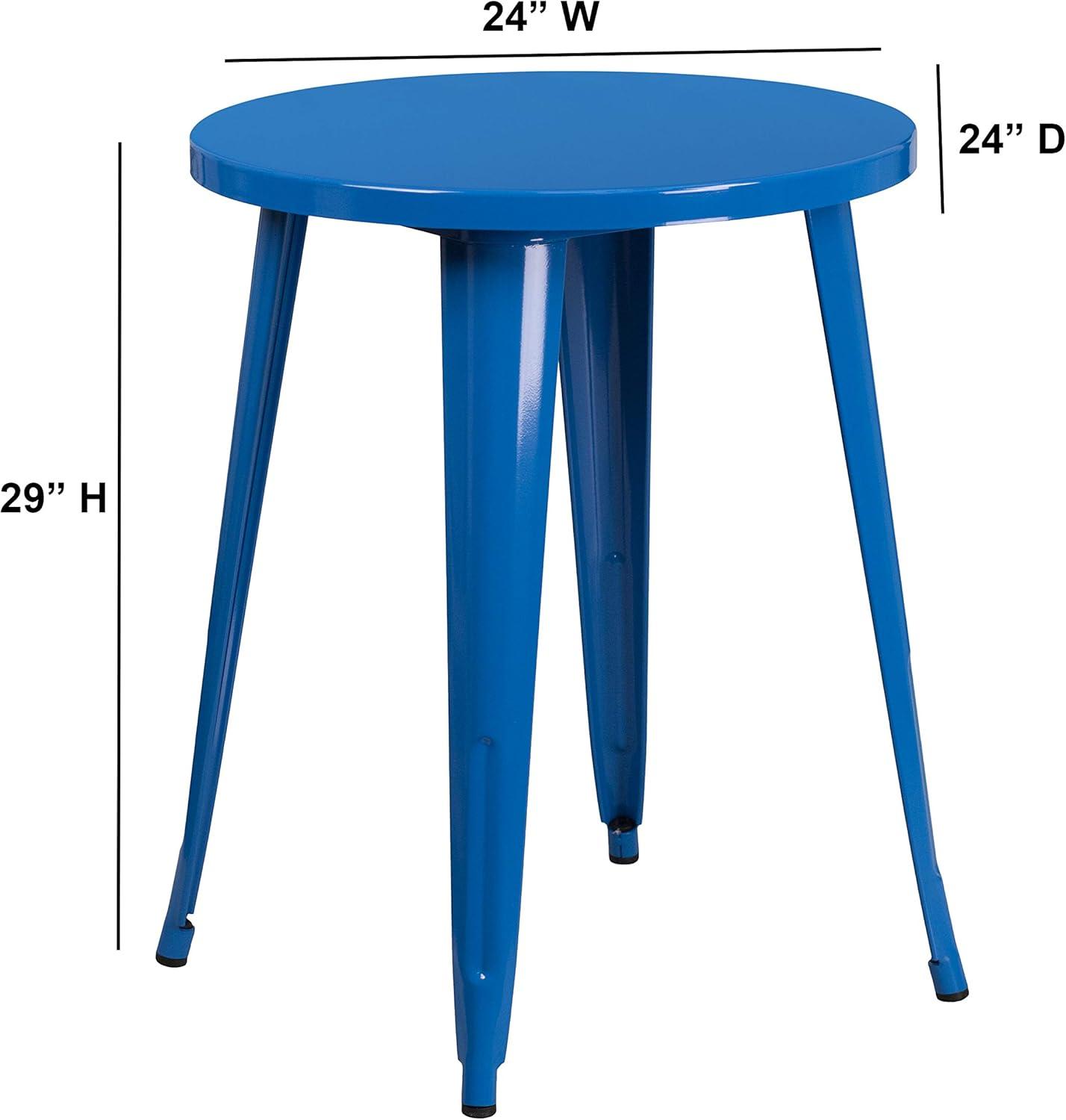 Retro-Modern Blue Metal 24" Round Indoor-Outdoor Dining Table