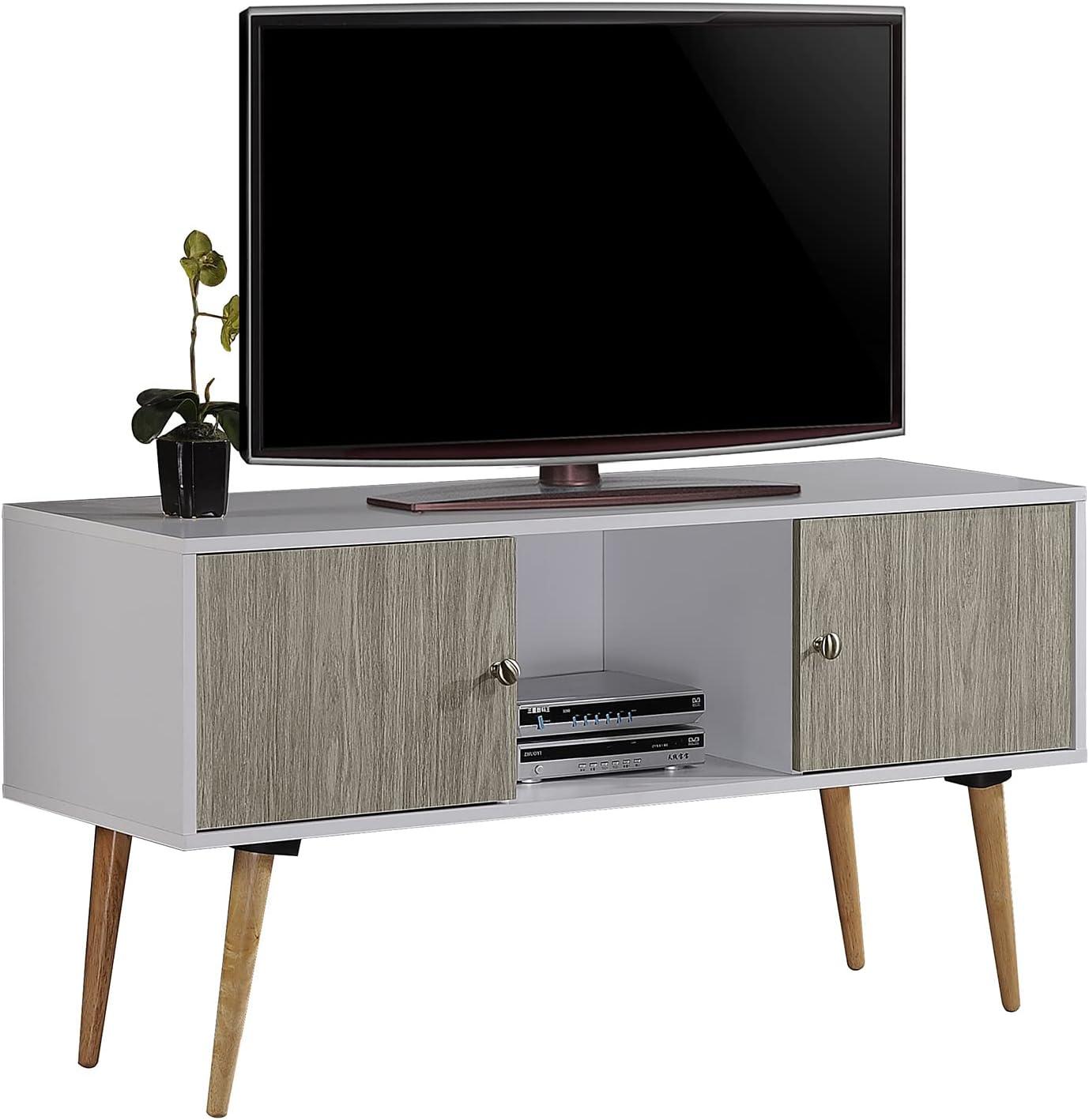 Mid-Century Modern White & Gray TV Stand with Storage