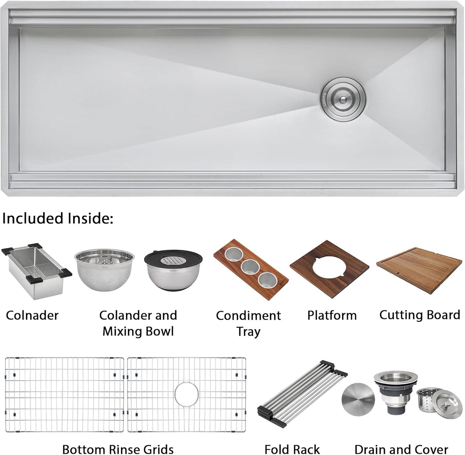 Ruvati 45-inch Workstation Two-Tiered Ledge Kitchen Sink Undermount 16 Gauge Stainless Steel